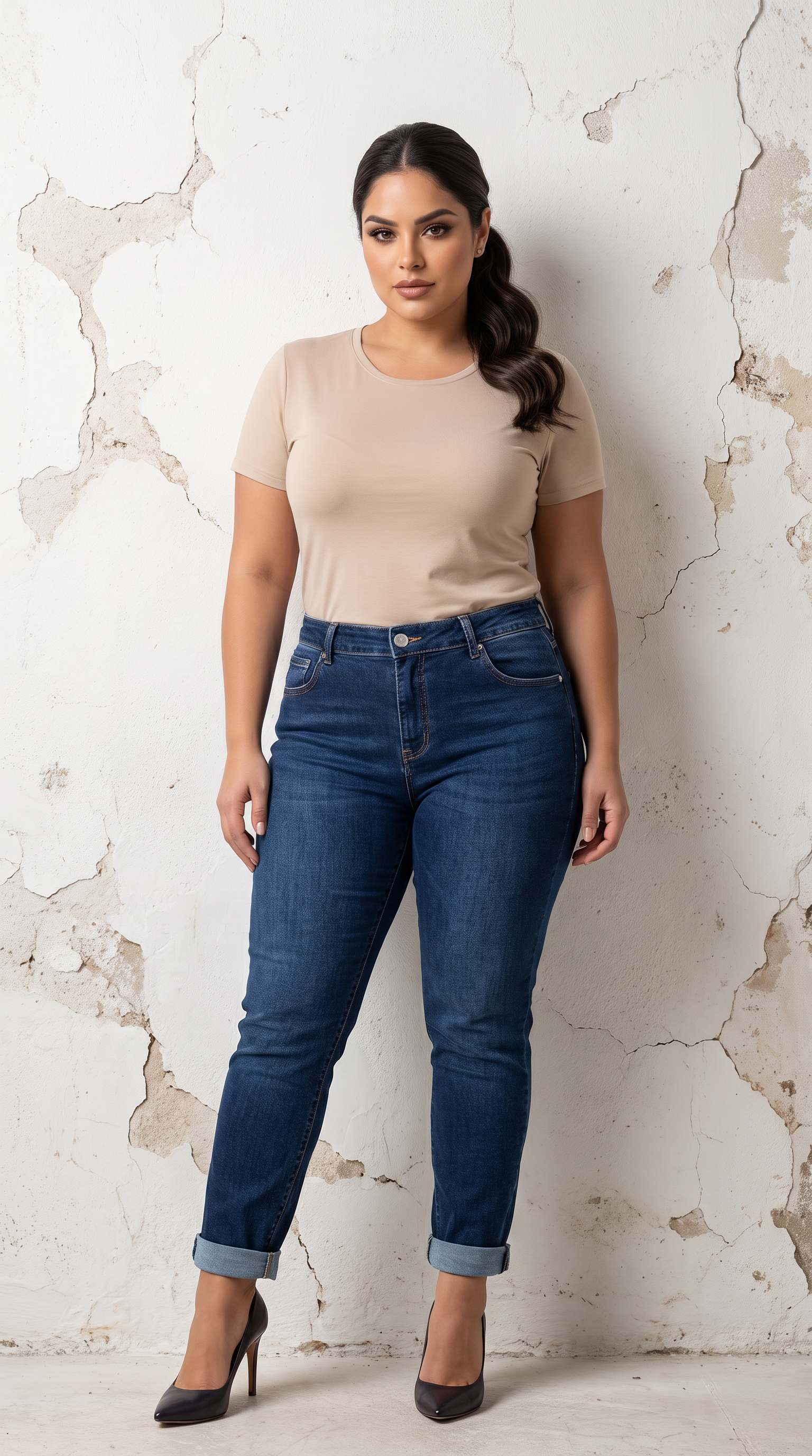 Blugi maxi din denim bleumarin cu material elastic