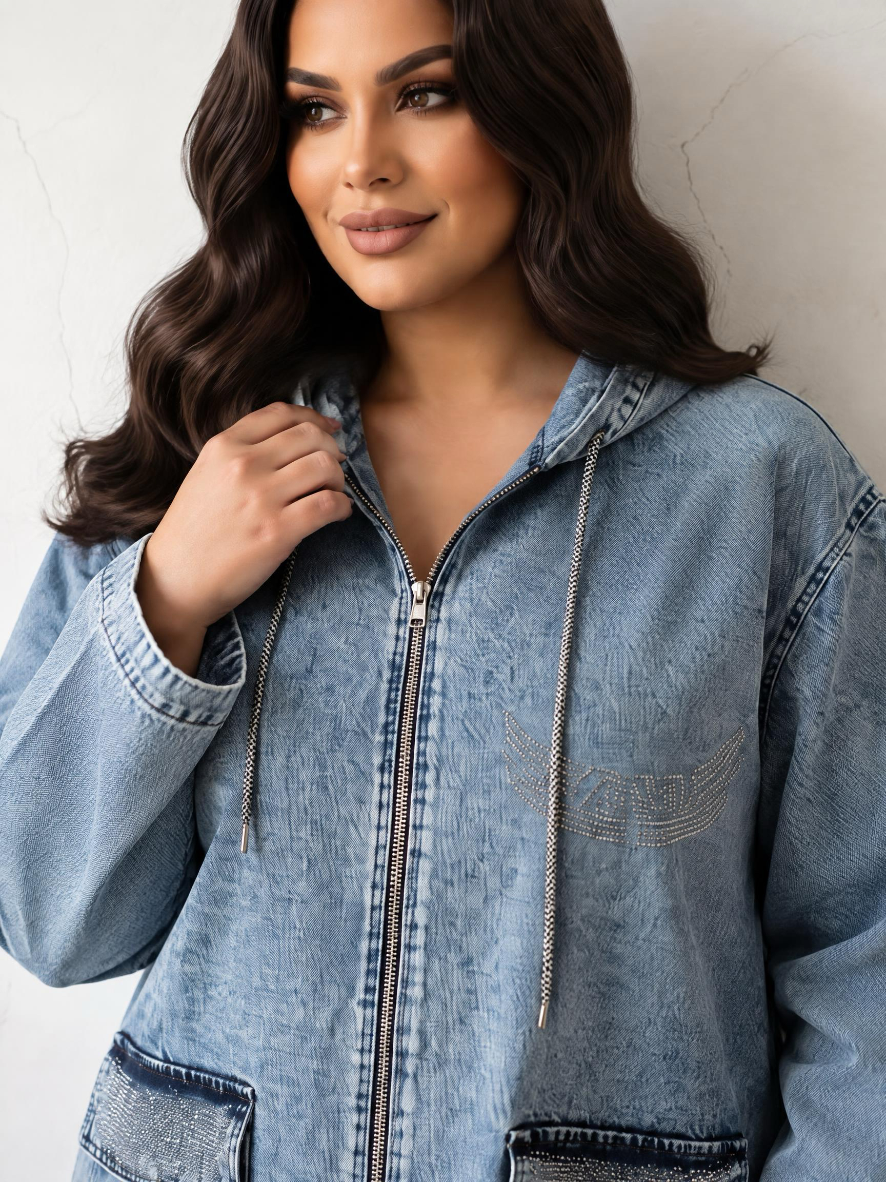 Geacă casual din denim deschis PLUS SIZE cu buzunare