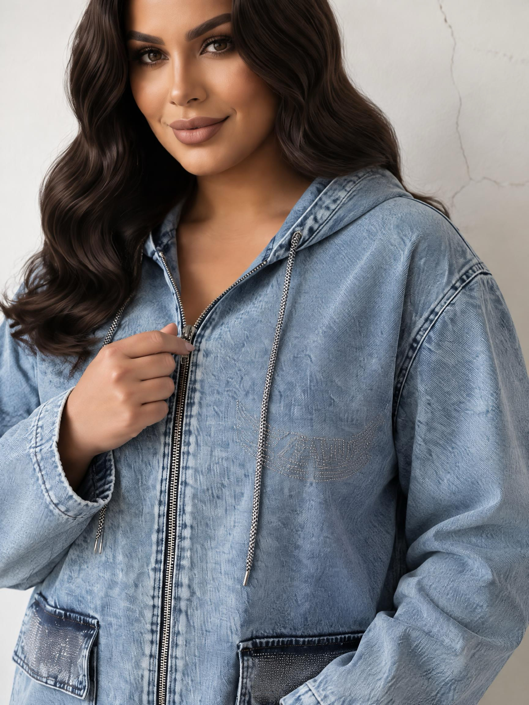 Geacă casual din denim deschis PLUS SIZE cu buzunare