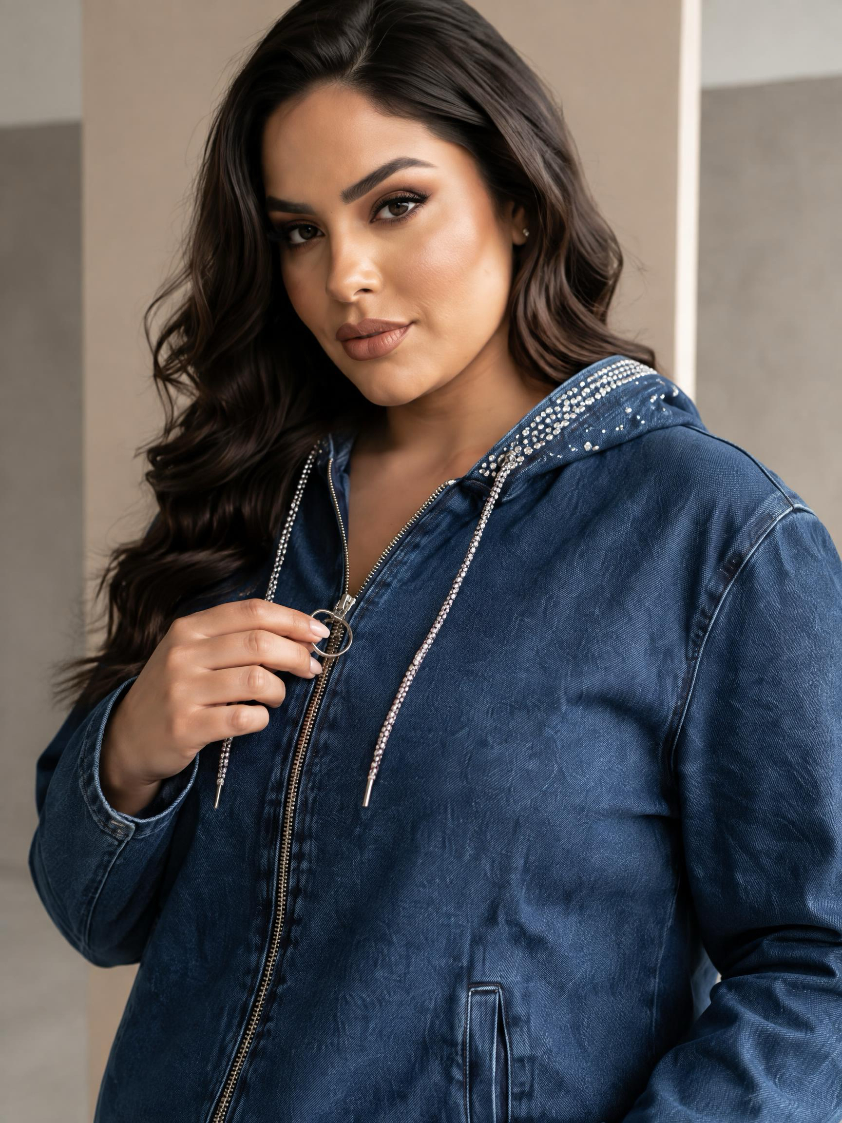 Geacă PLUS SIZE din denim închis cu pietricele strălucitoare