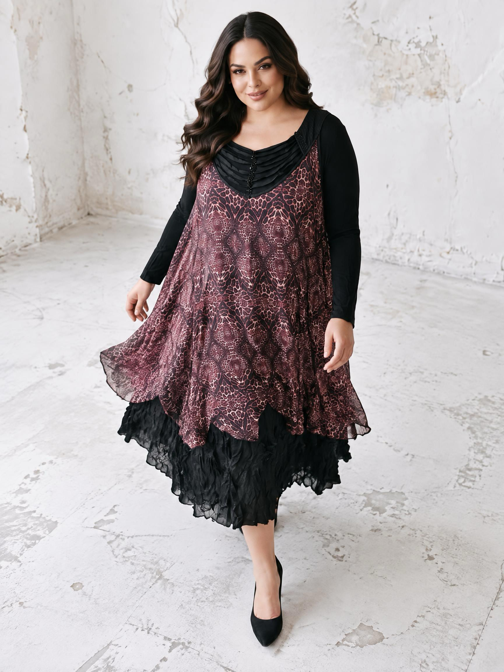 Rochie elegantă din două piese cu imprimeu animal print