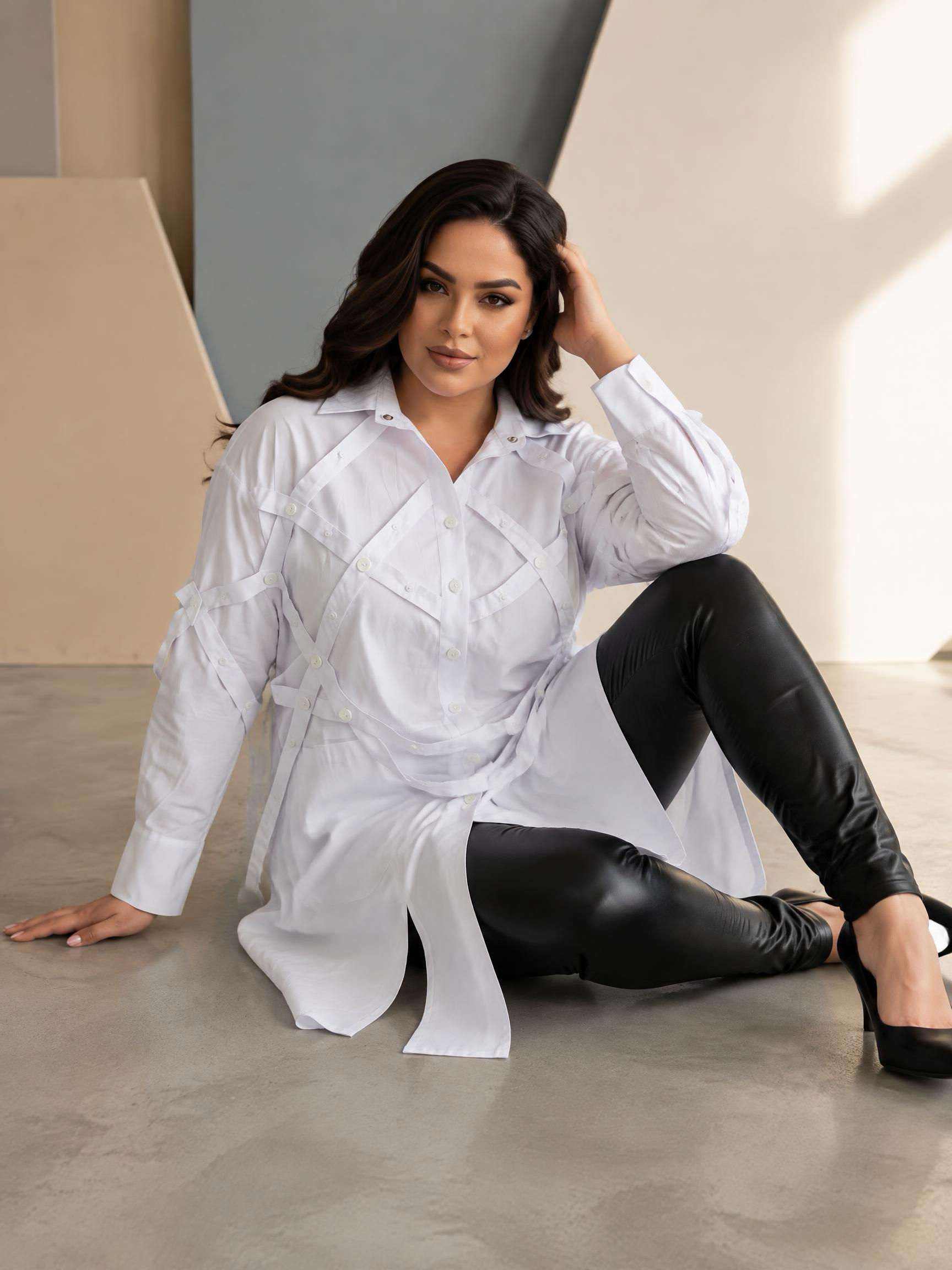 Cămașă lungă de designer albă în mărimi mari