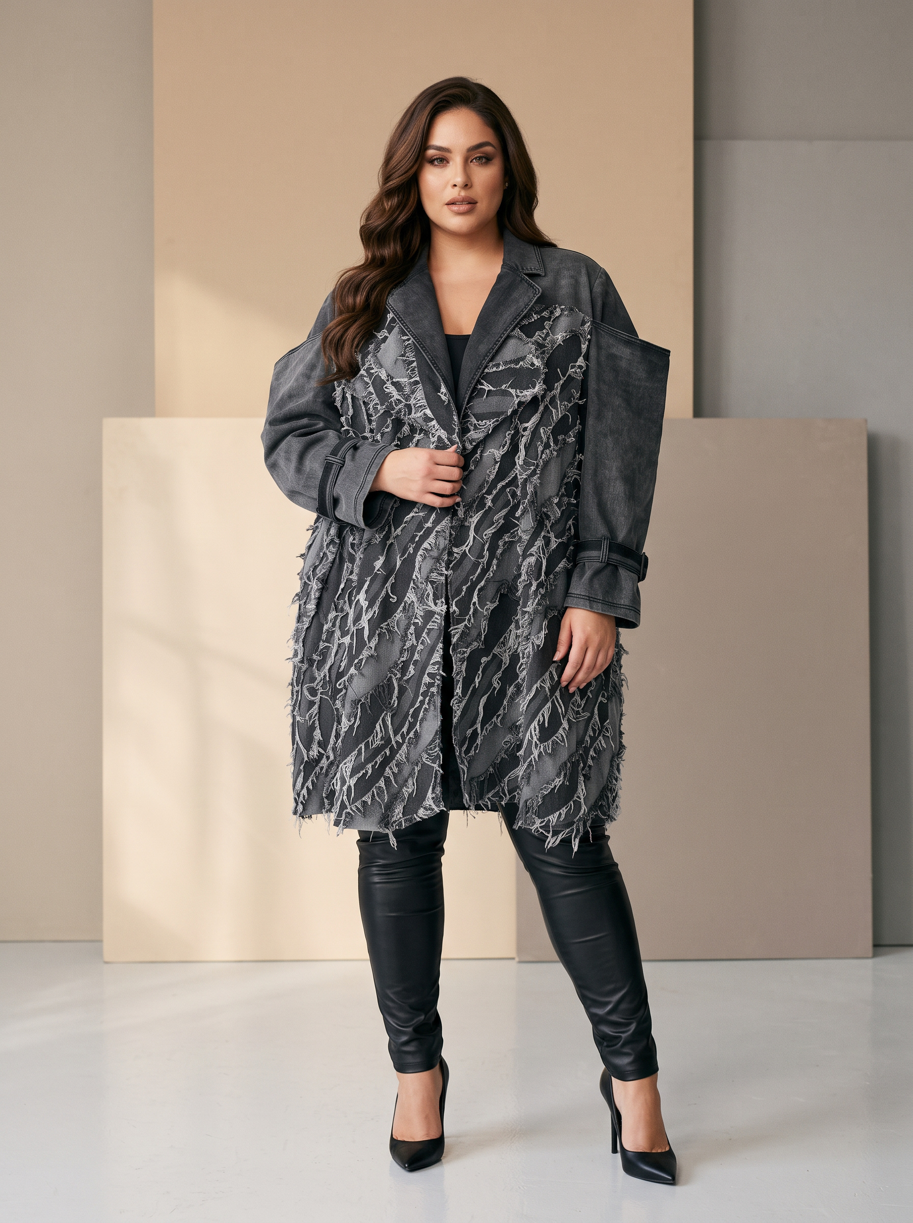 Jachetă din denim cu model extravagant și efect destrămat