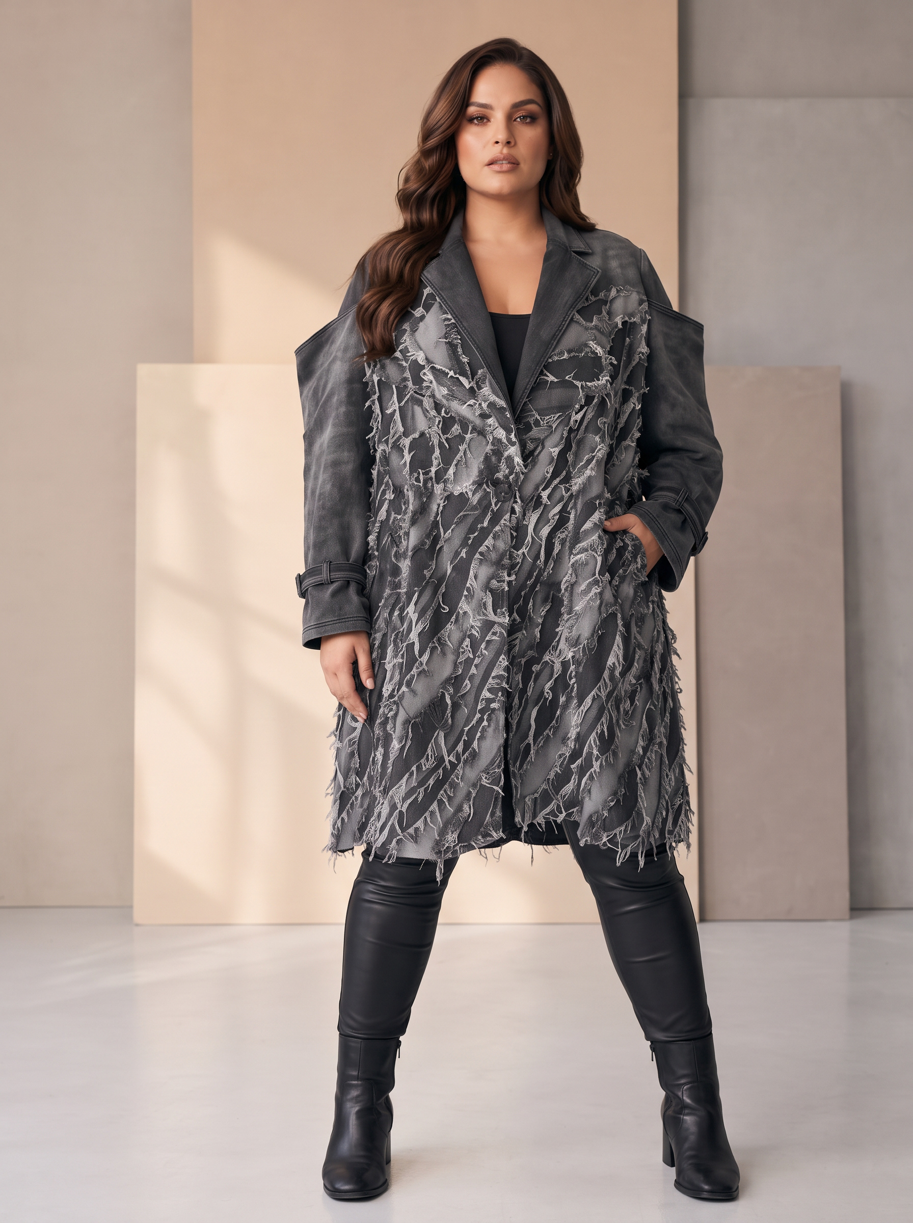 Jachetă din denim cu model extravagant și efect destrămat
