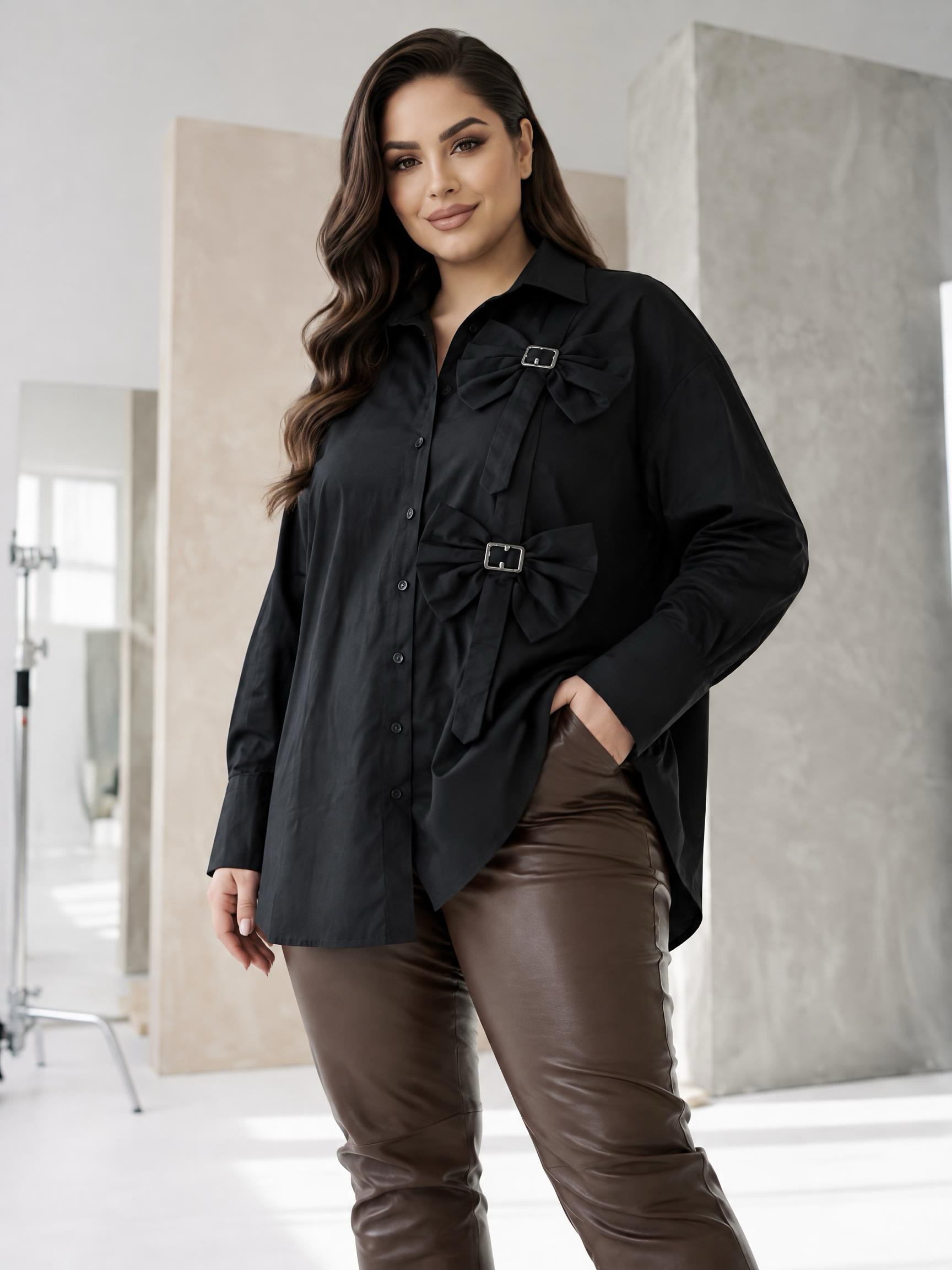 Cămașă neagră de designer în mărimi mari