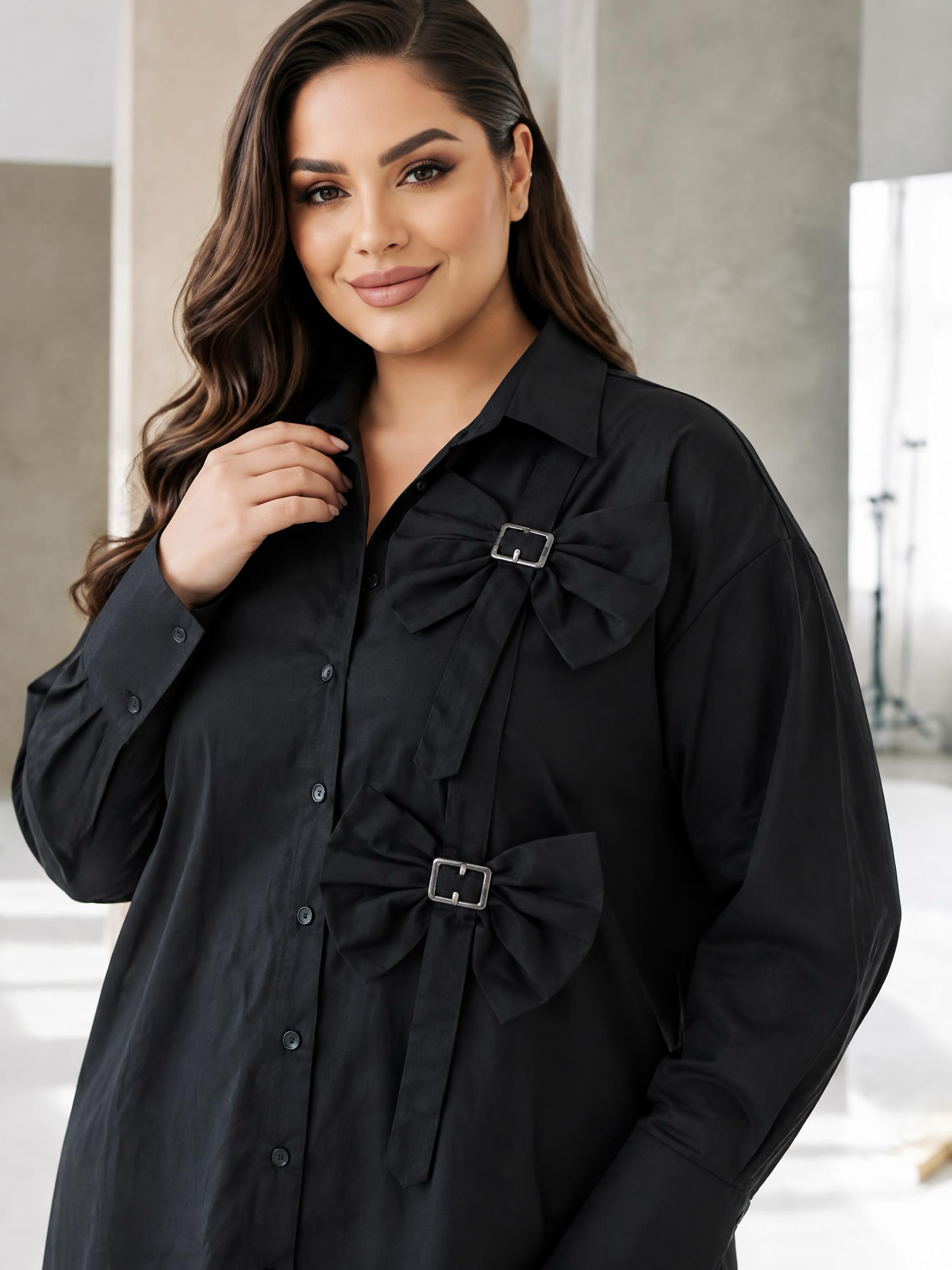 Cămașă neagră de designer în mărimi mari