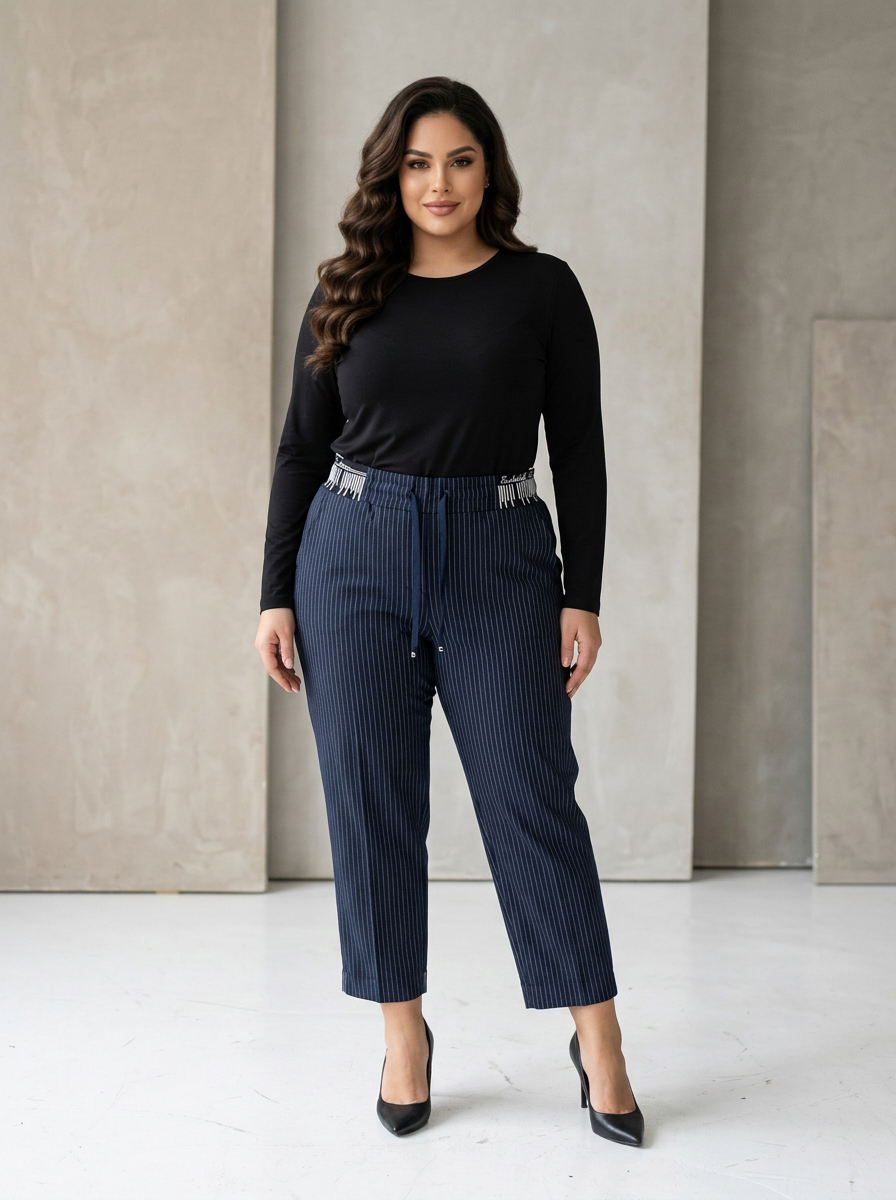 Pantaloni eleganți bleumarin cu dungi fine