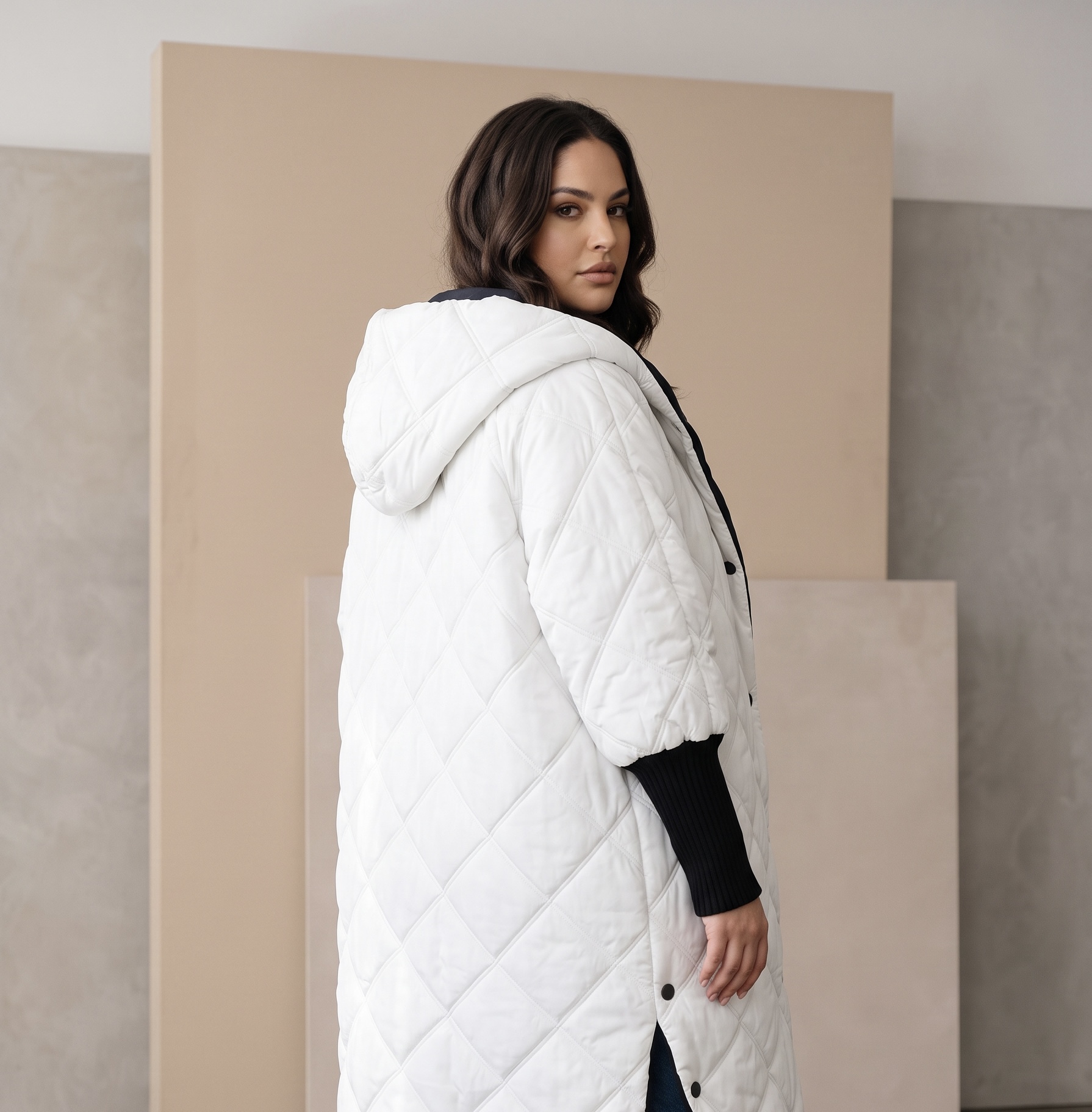 Geacă lungă de iarnă albă din colecția designer