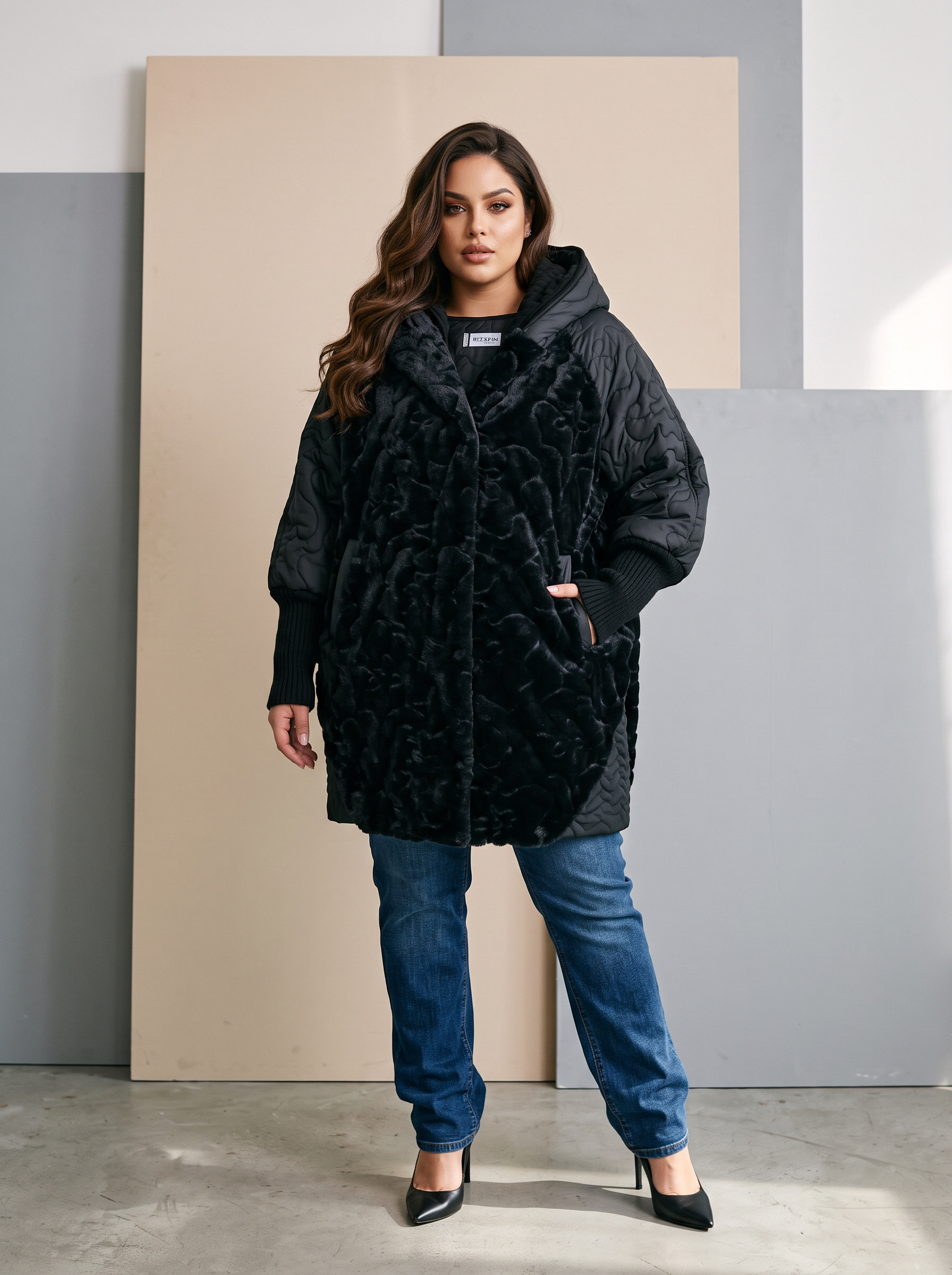 Geacă de iarnă designer cu detalii pufoase