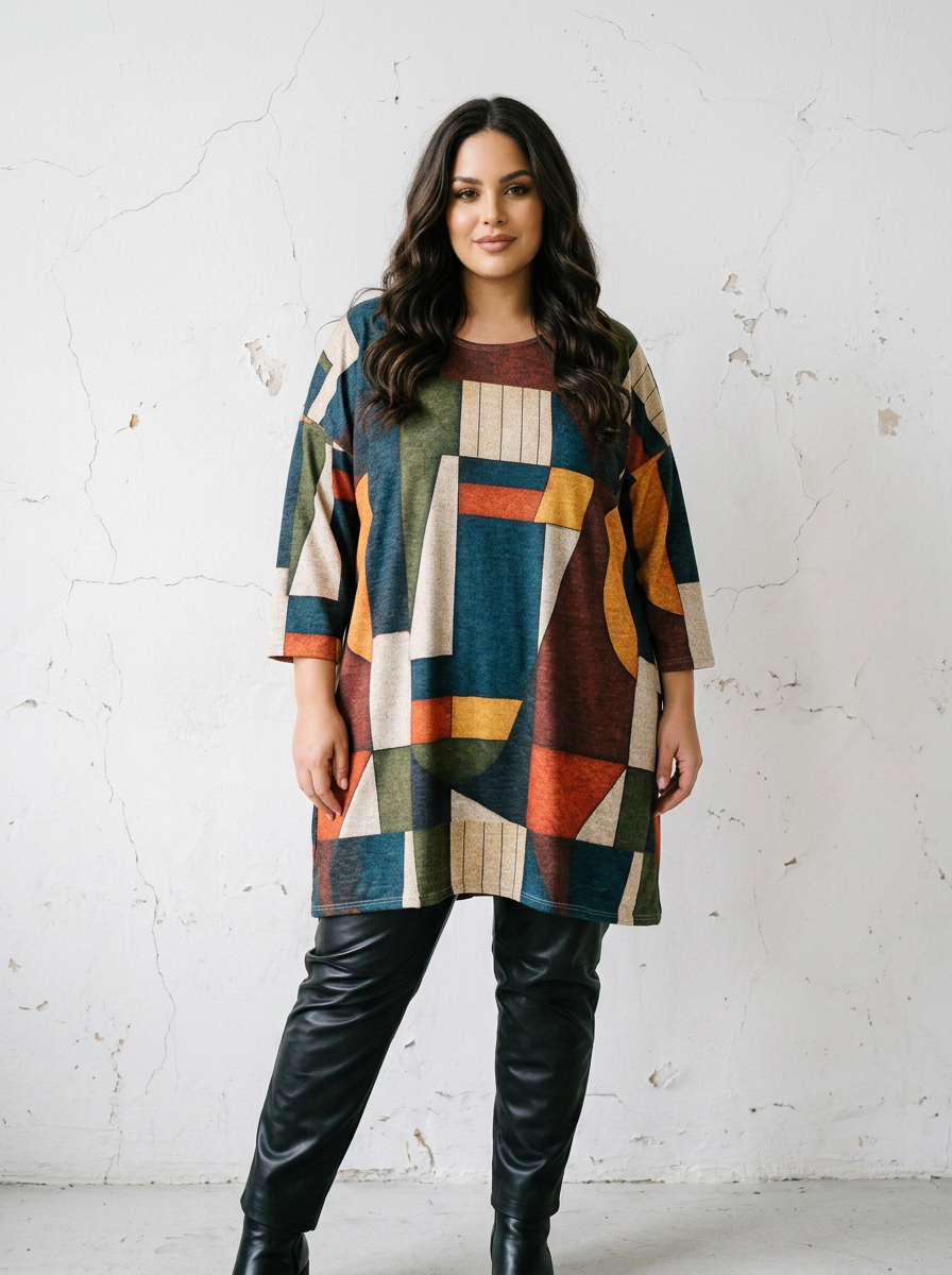Tunică maxi cu împrimeu mozaic multicolor