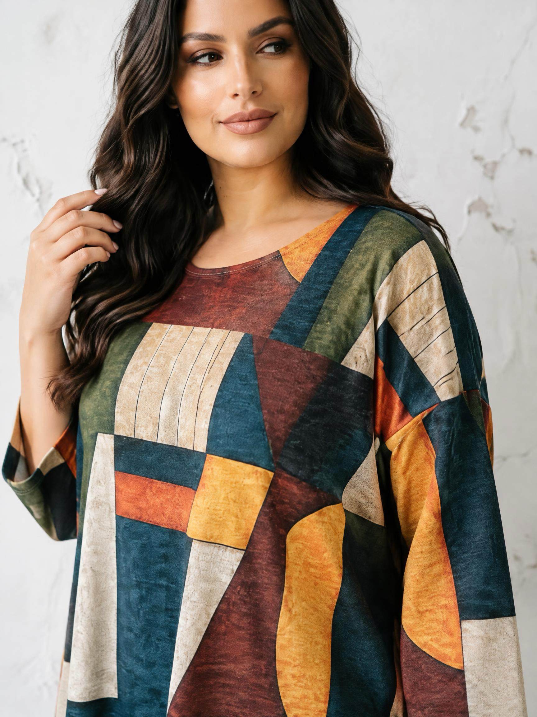 Tunică maxi cu împrimeu mozaic multicolor
