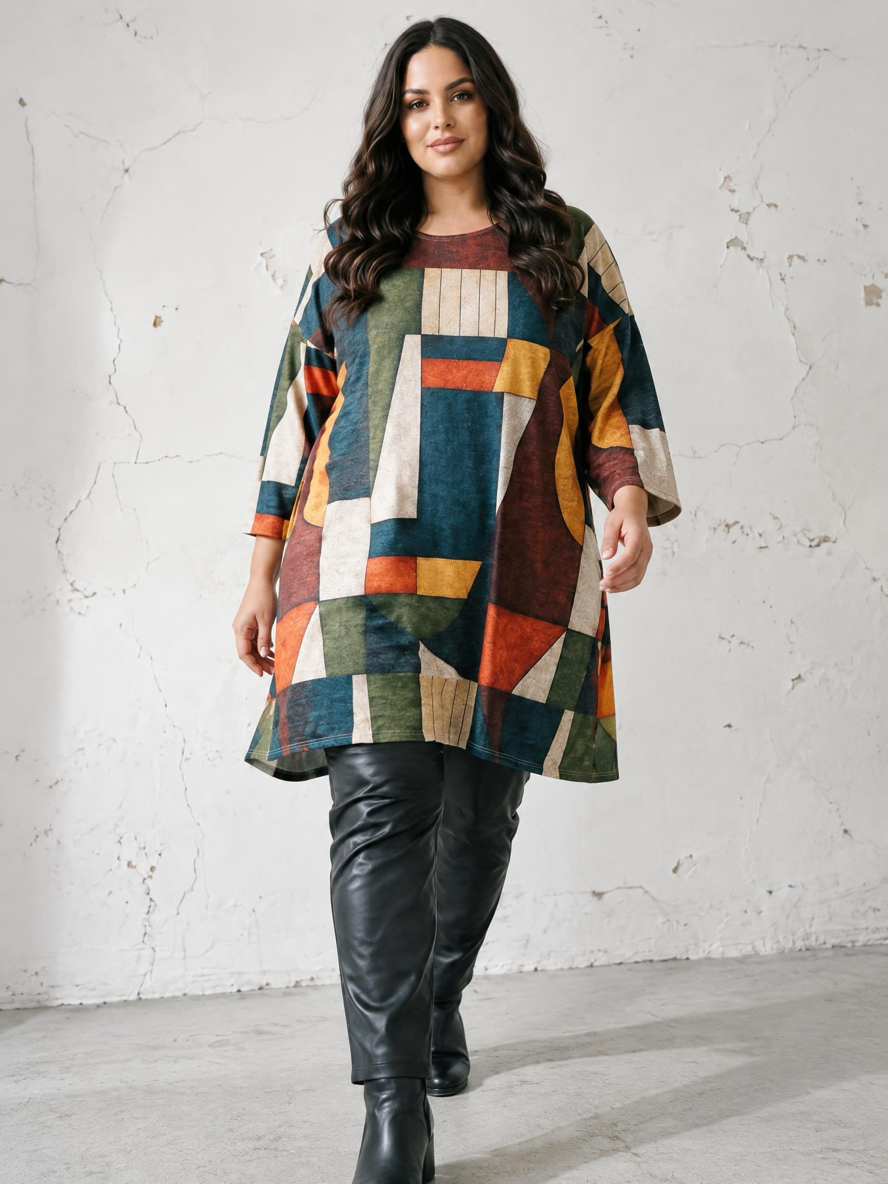 Tunică maxi cu împrimeu mozaic multicolor