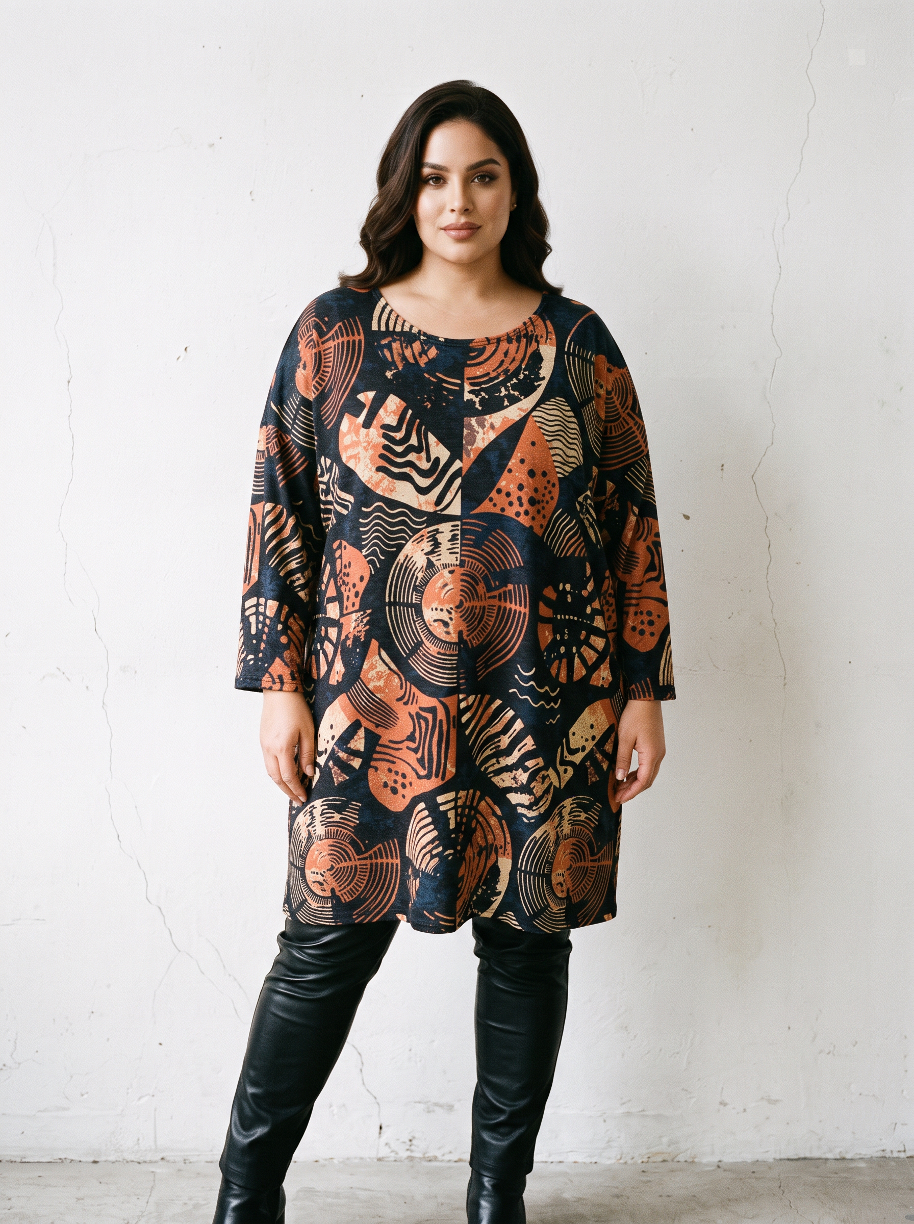 Tunică maxi de damă cu eleganță geometrică 