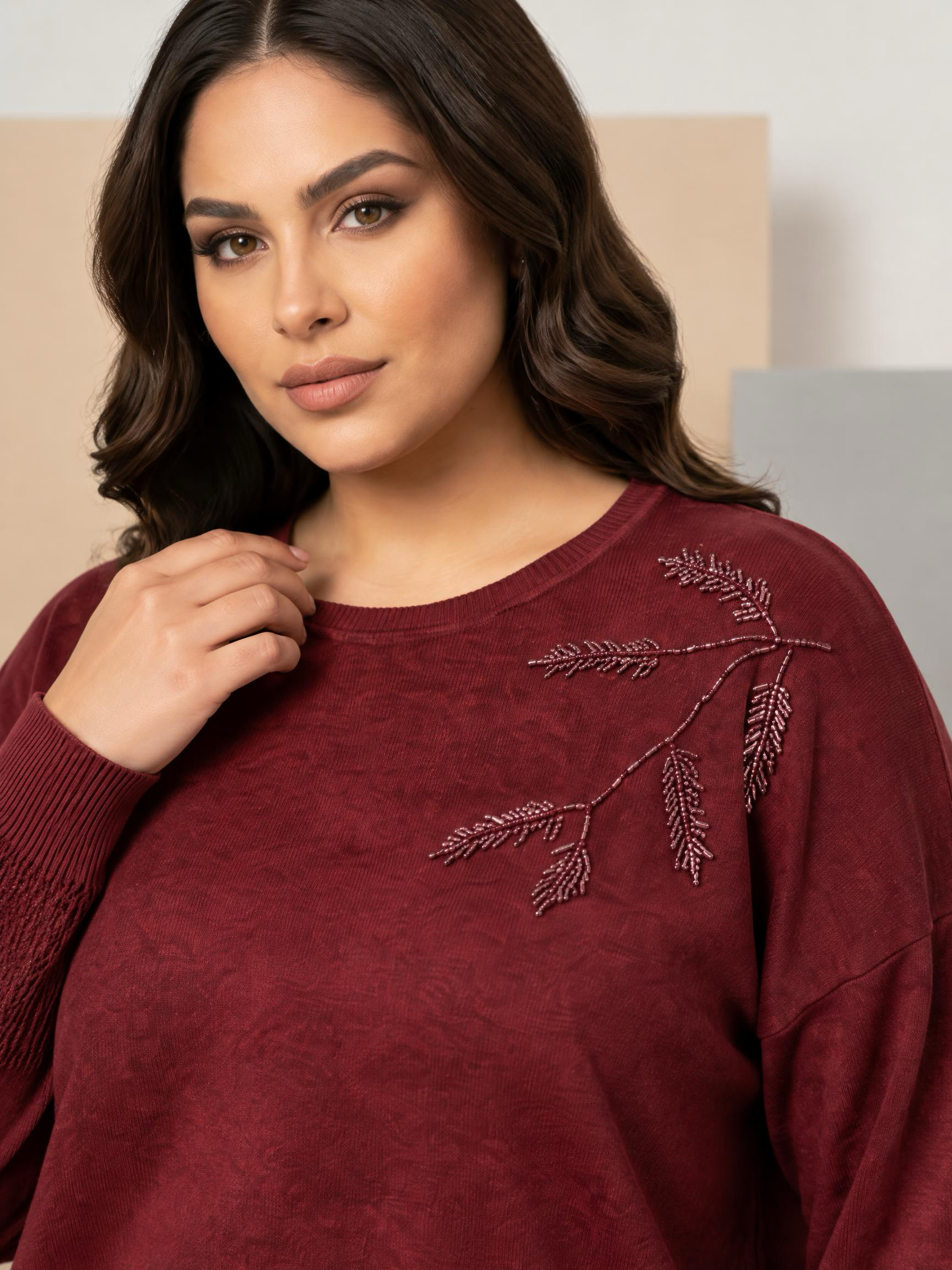 Bluză maxi culoare bordo din bumbac cu tricot fin