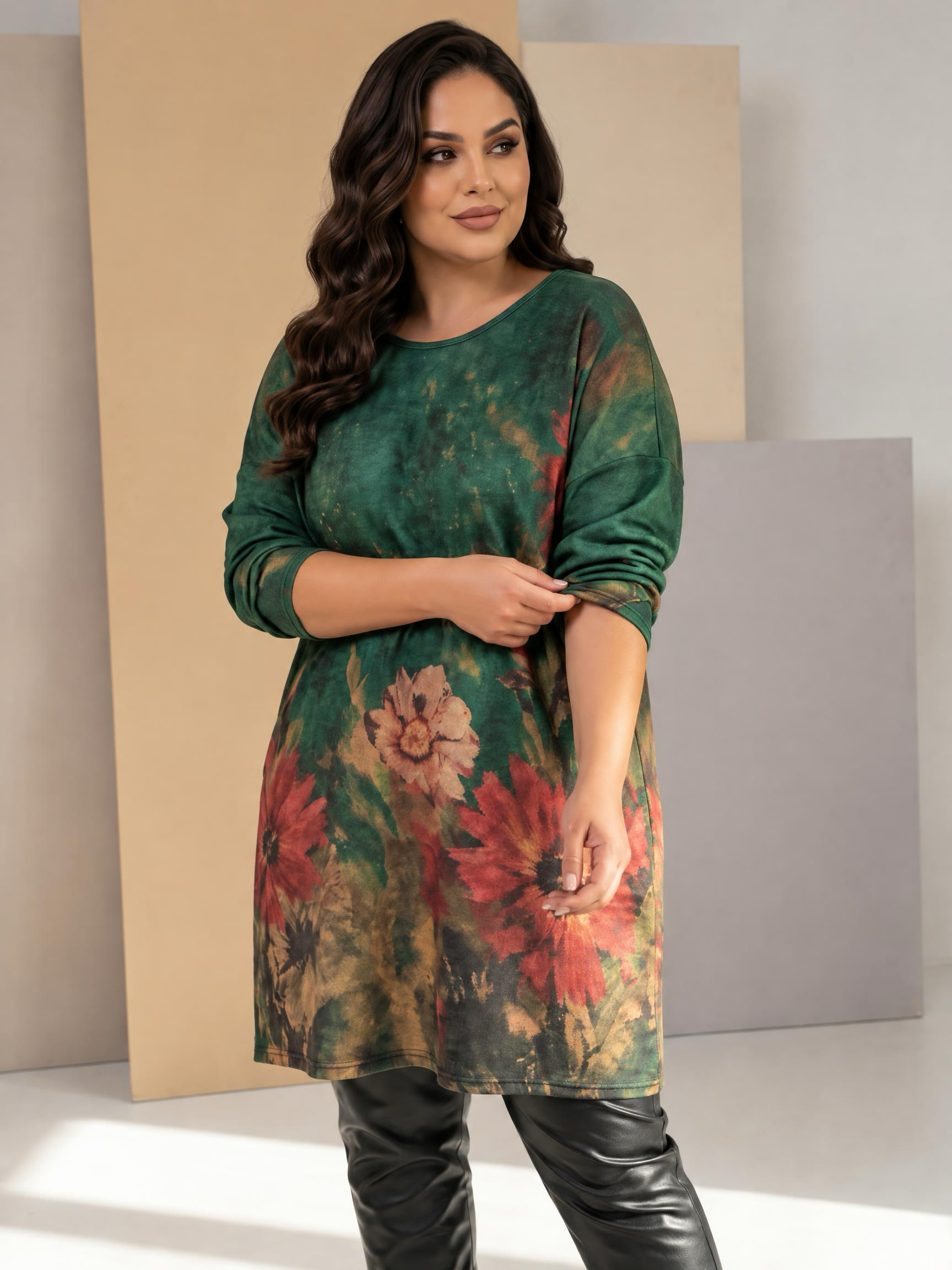 Tunică maxi lungă cu împrimeu floral romantic