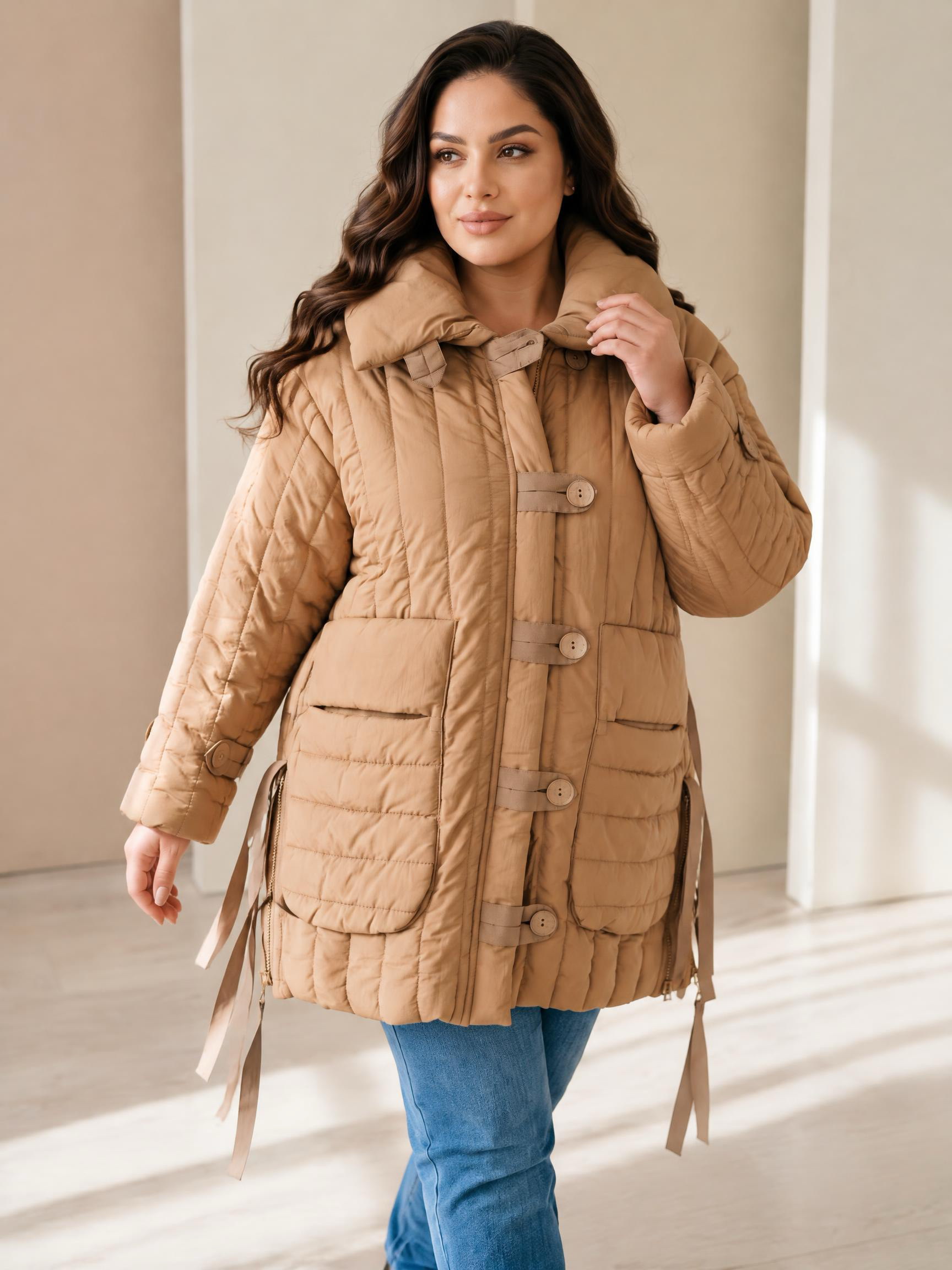 Geacă de iarnă în culoarea camel din seria boutique