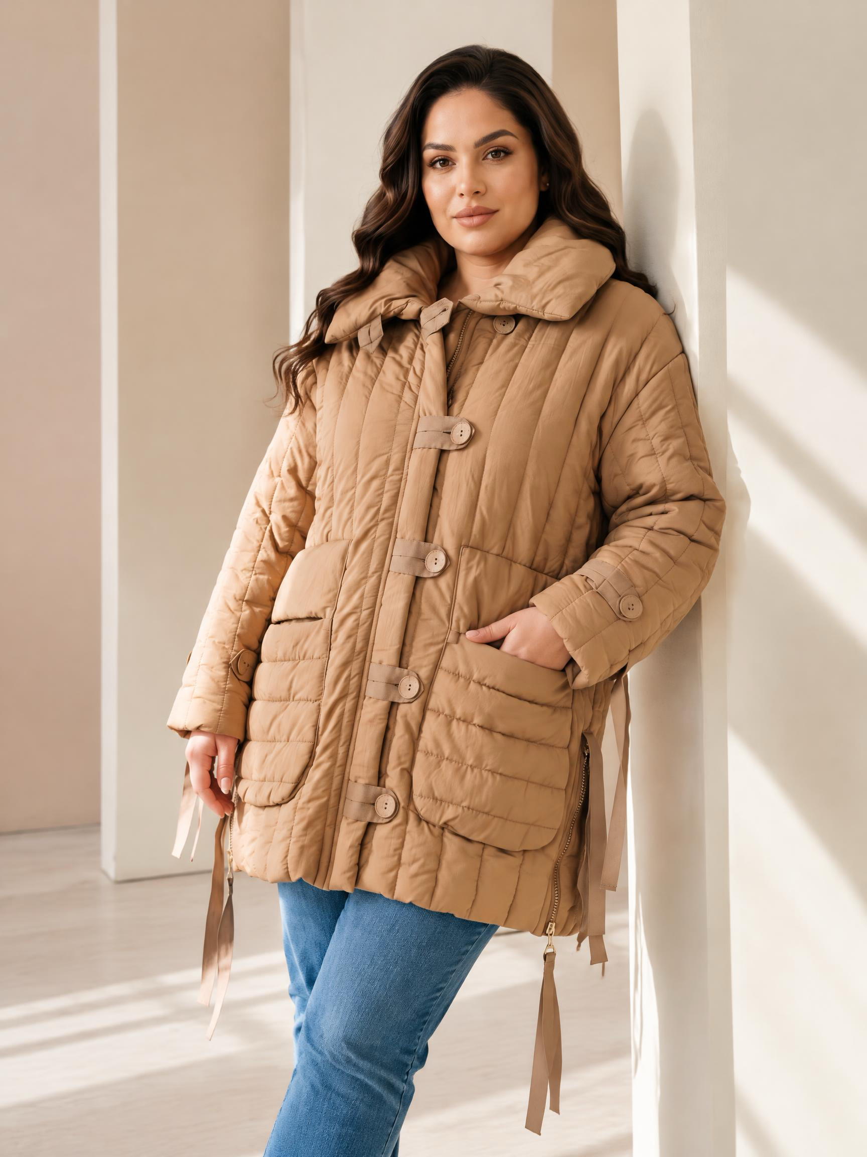 Geacă de iarnă în culoarea camel din seria boutique
