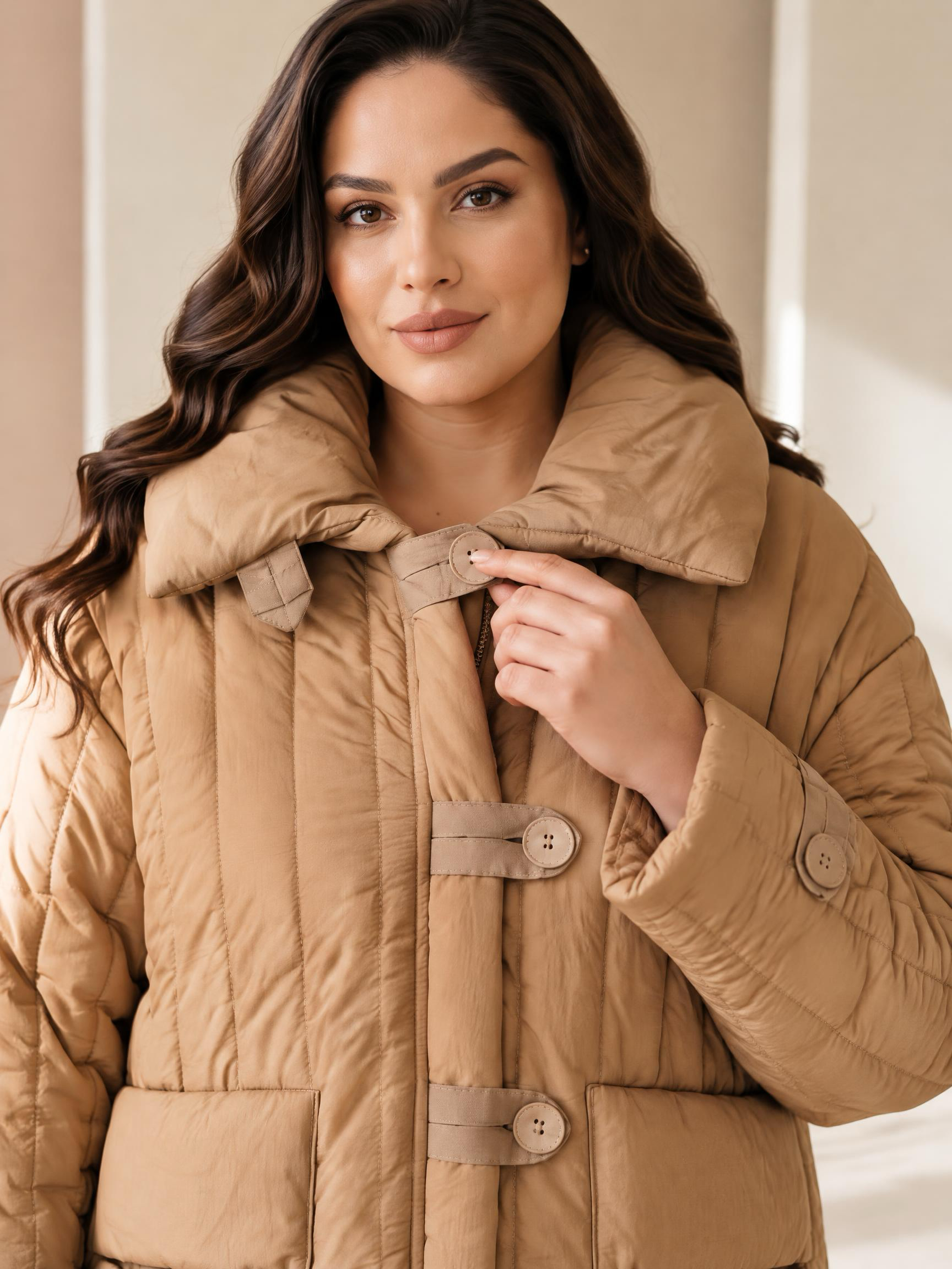 Geacă de iarnă în culoarea camel din seria boutique