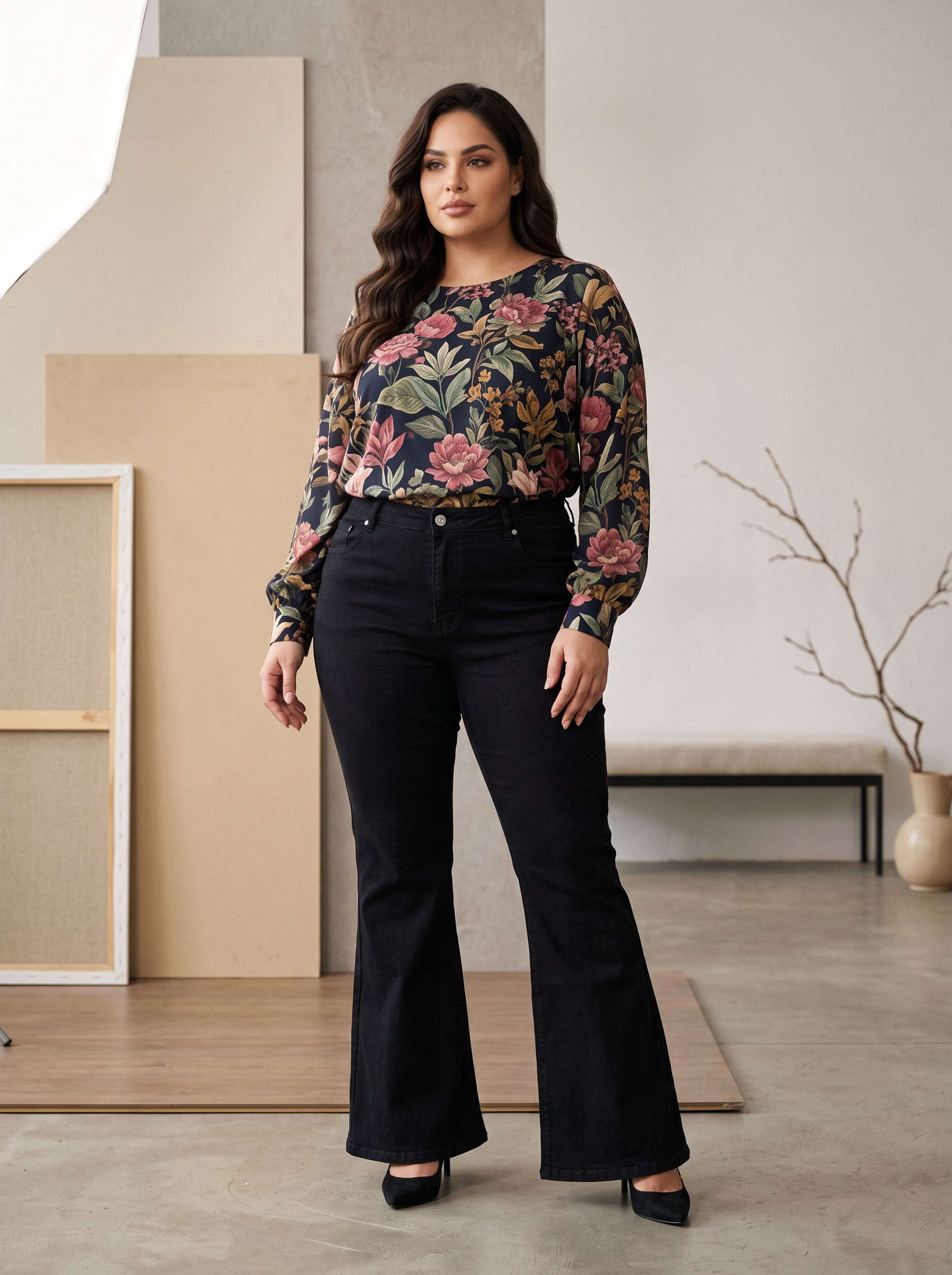 Blugi negri elastici cu design modern PLUS SIZE