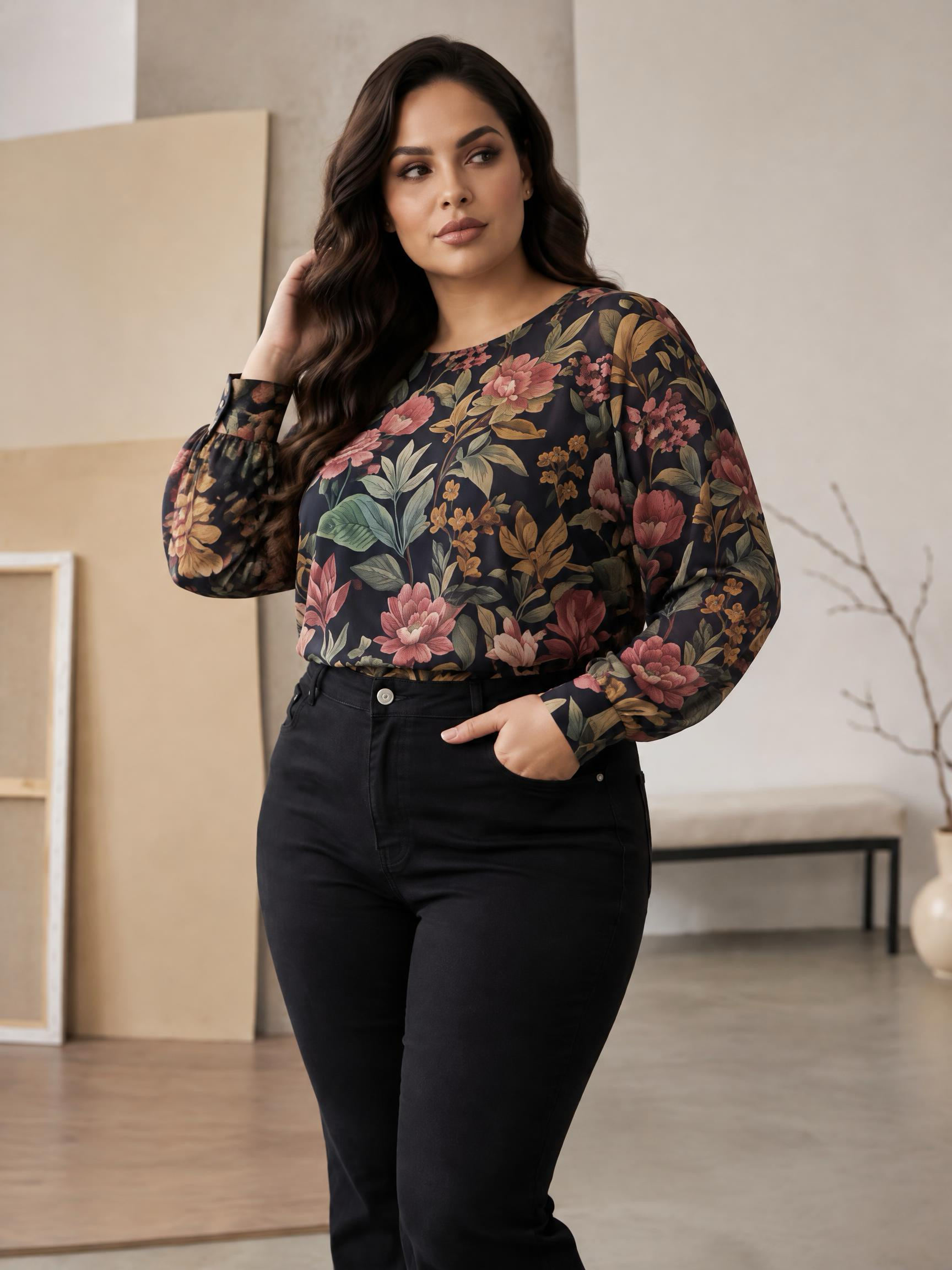 Blugi negri elastici cu design modern PLUS SIZE