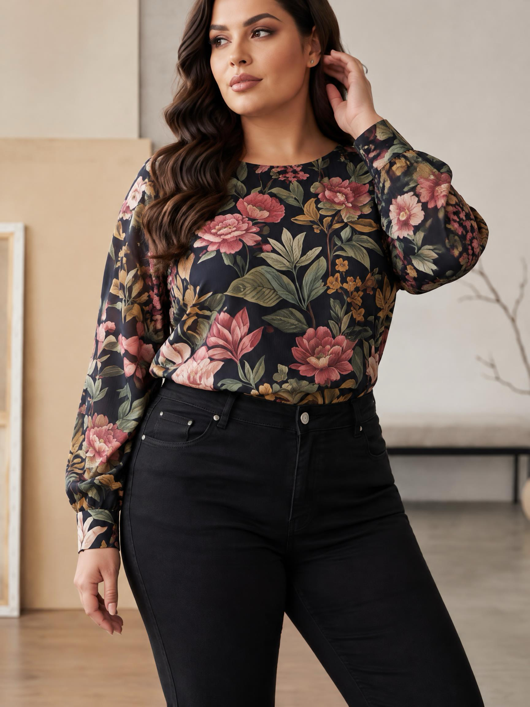 Blugi negri elastici cu design modern PLUS SIZE