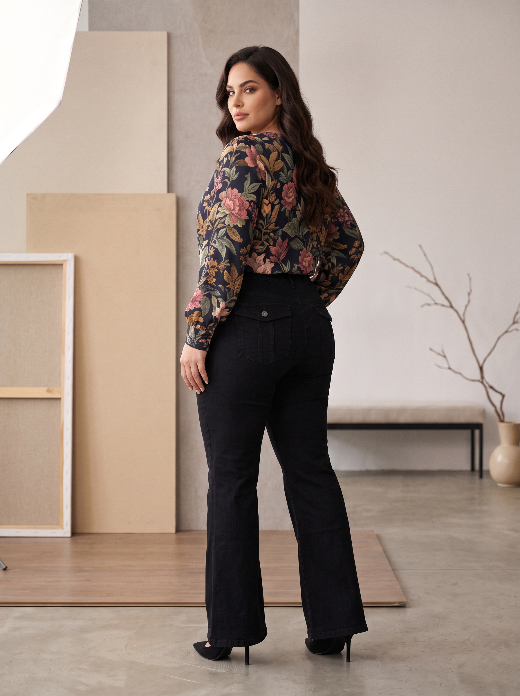 Blugi negri elastici cu design modern PLUS SIZE