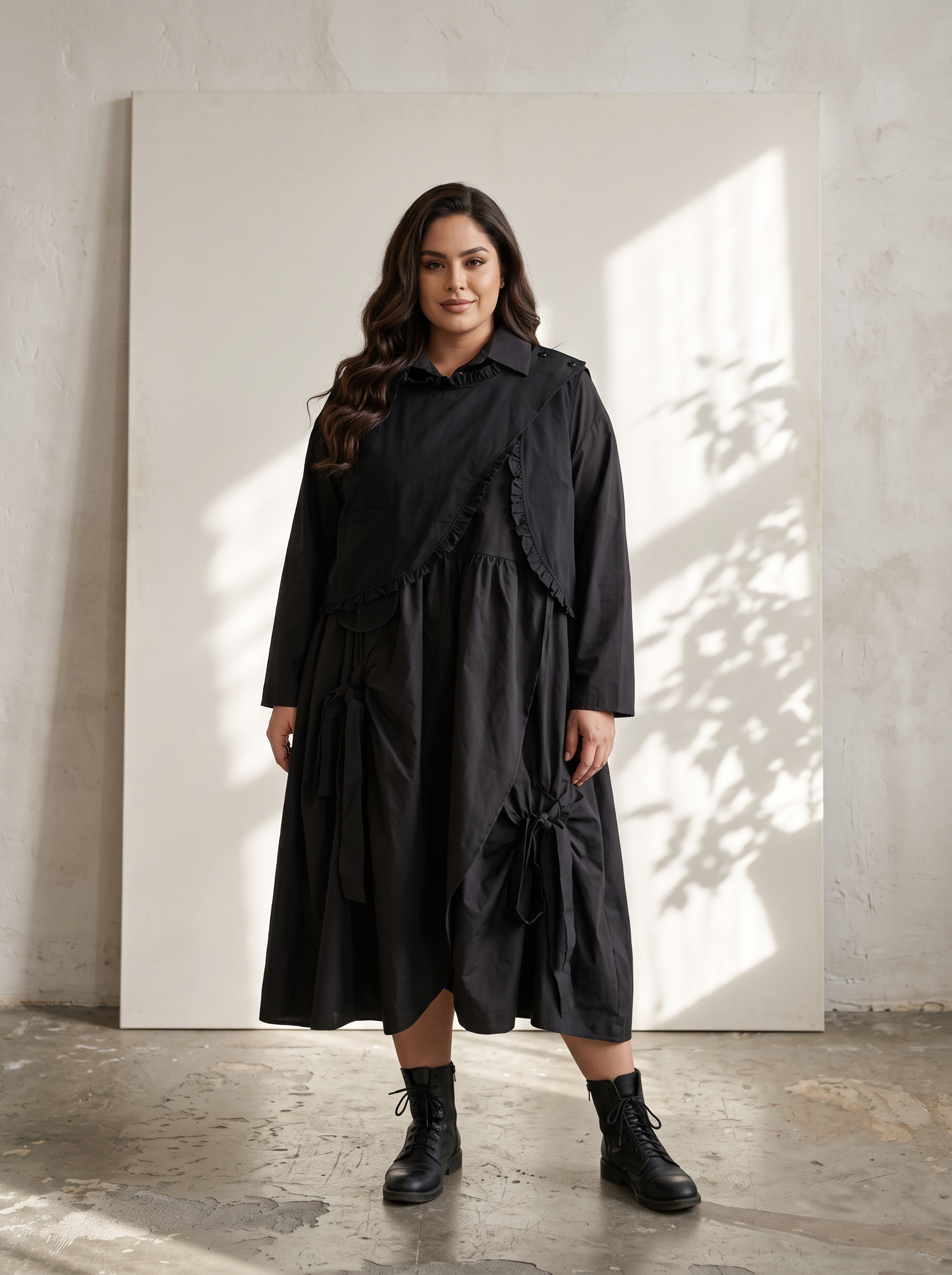 Rochie neagră de designer cu partea frontală asimetrică