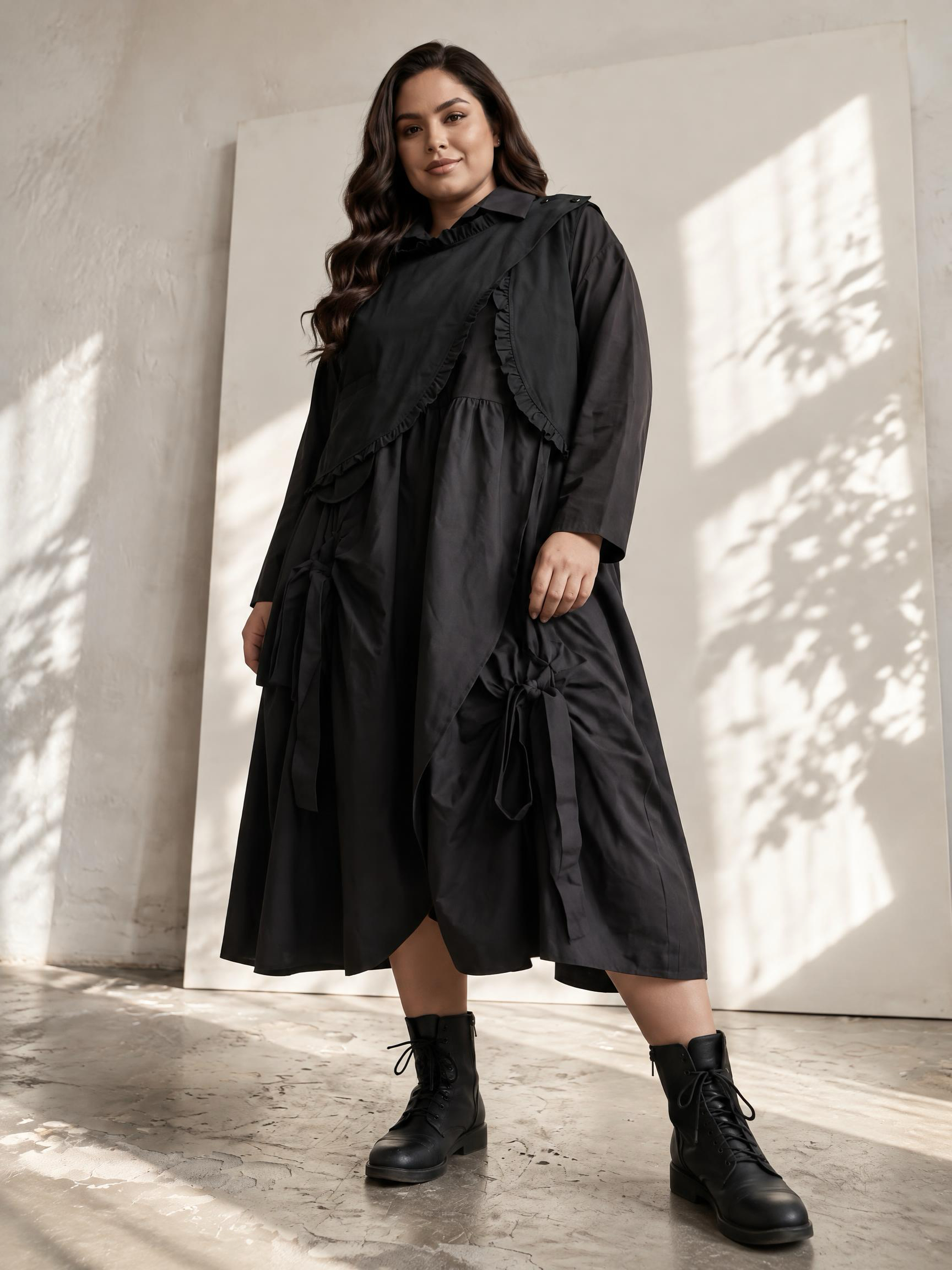 Rochie neagră de designer cu partea frontală asimetrică