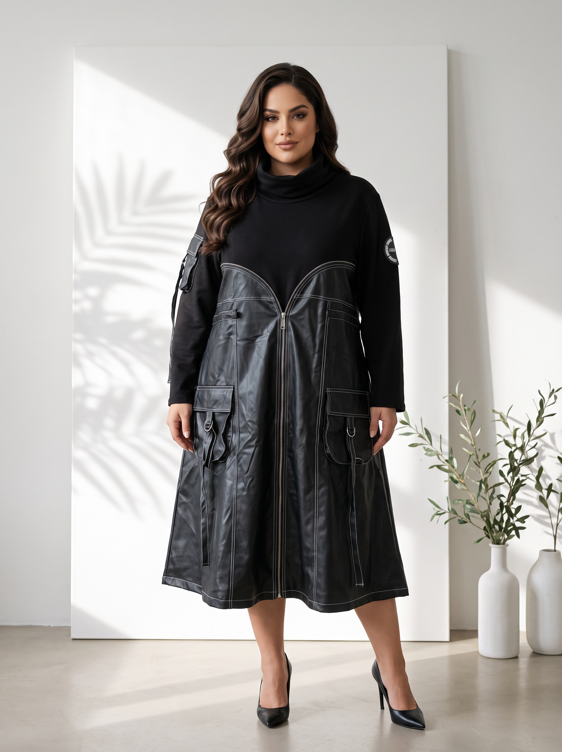 Rochie de designer din piele în mărimi mari