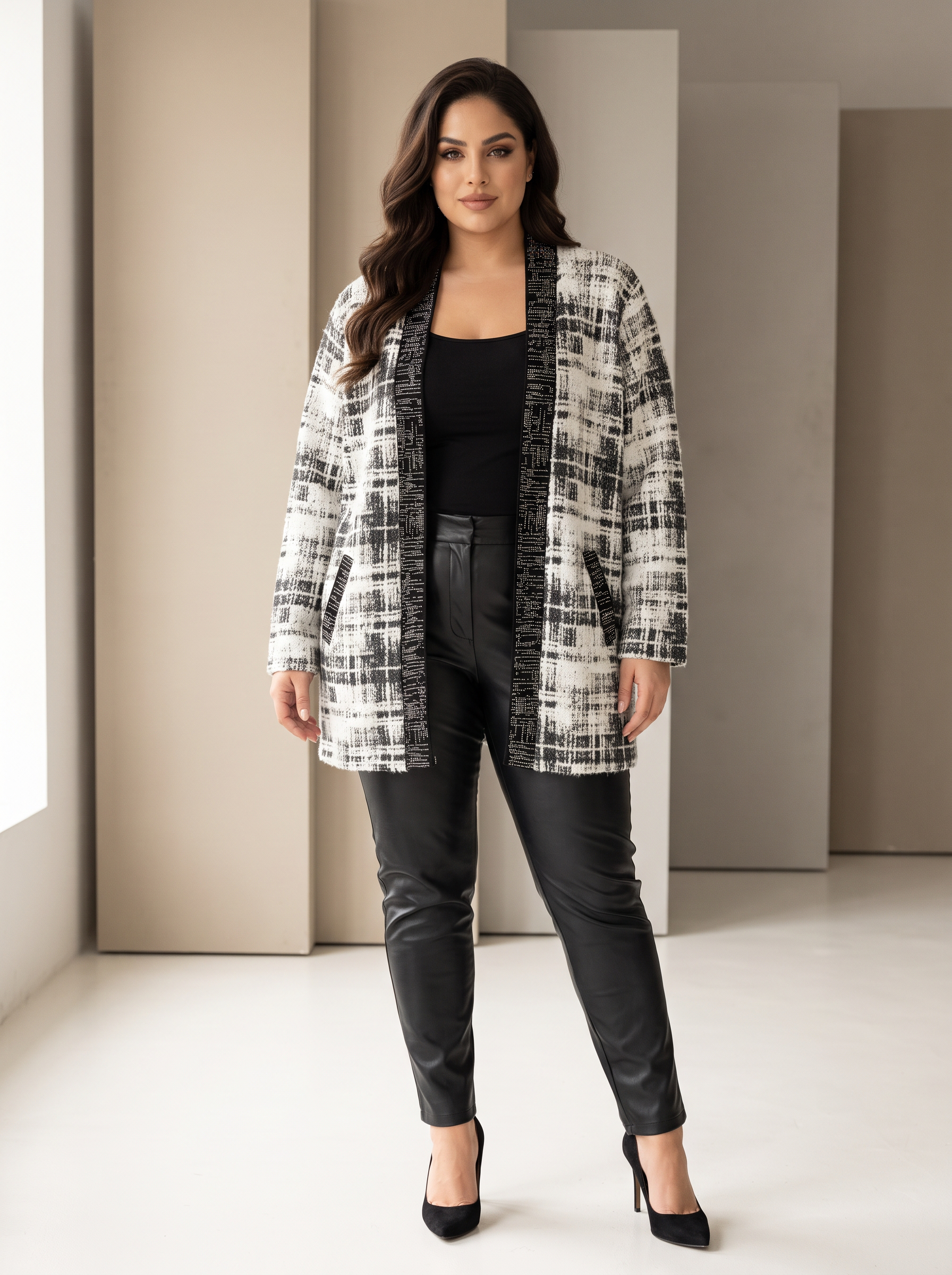 Cardigan gros din jacquard cu strălucire discretă în nuanțe închise
