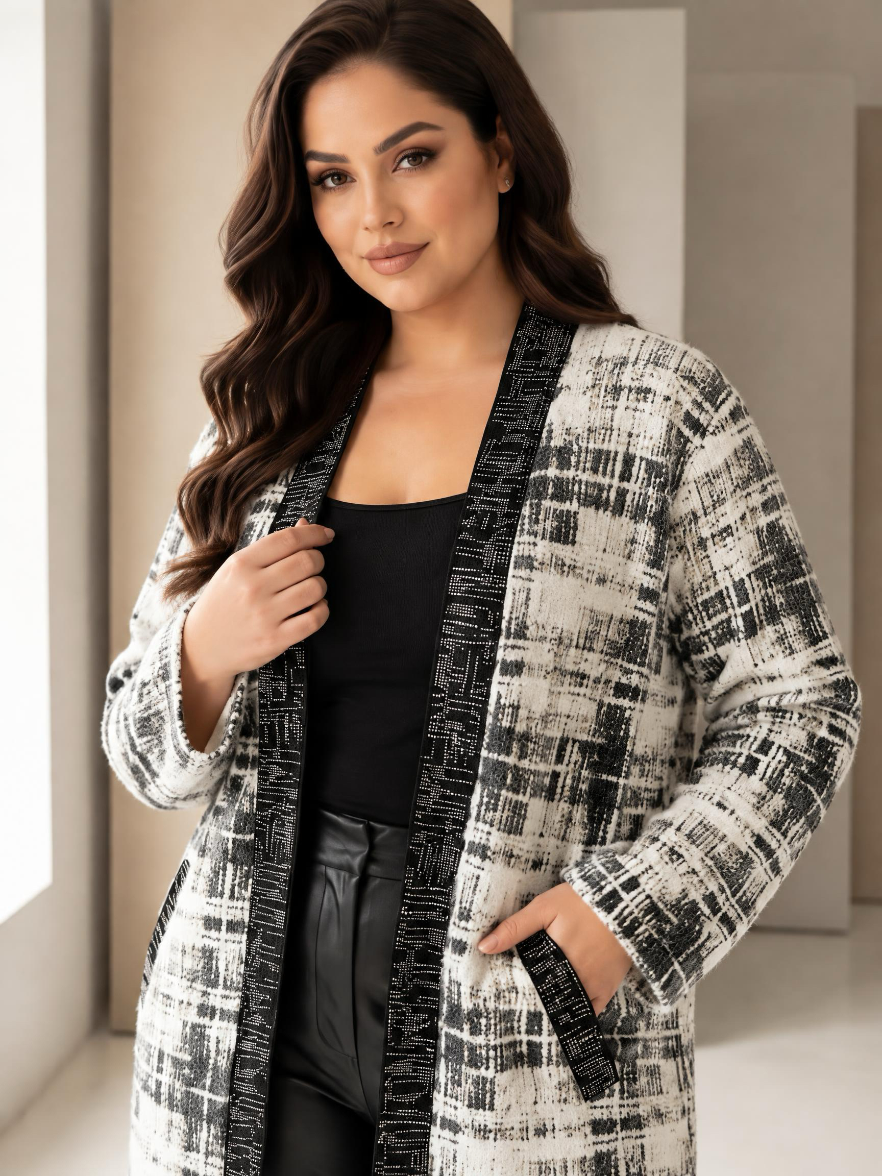 Cardigan gros din jacquard cu strălucire discretă în nuanțe închise