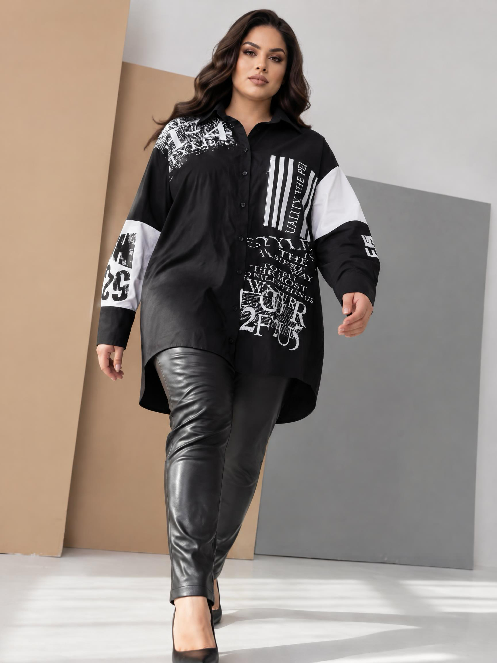 Cămașă de designer cu croială lejeră pentru mărimi mari
