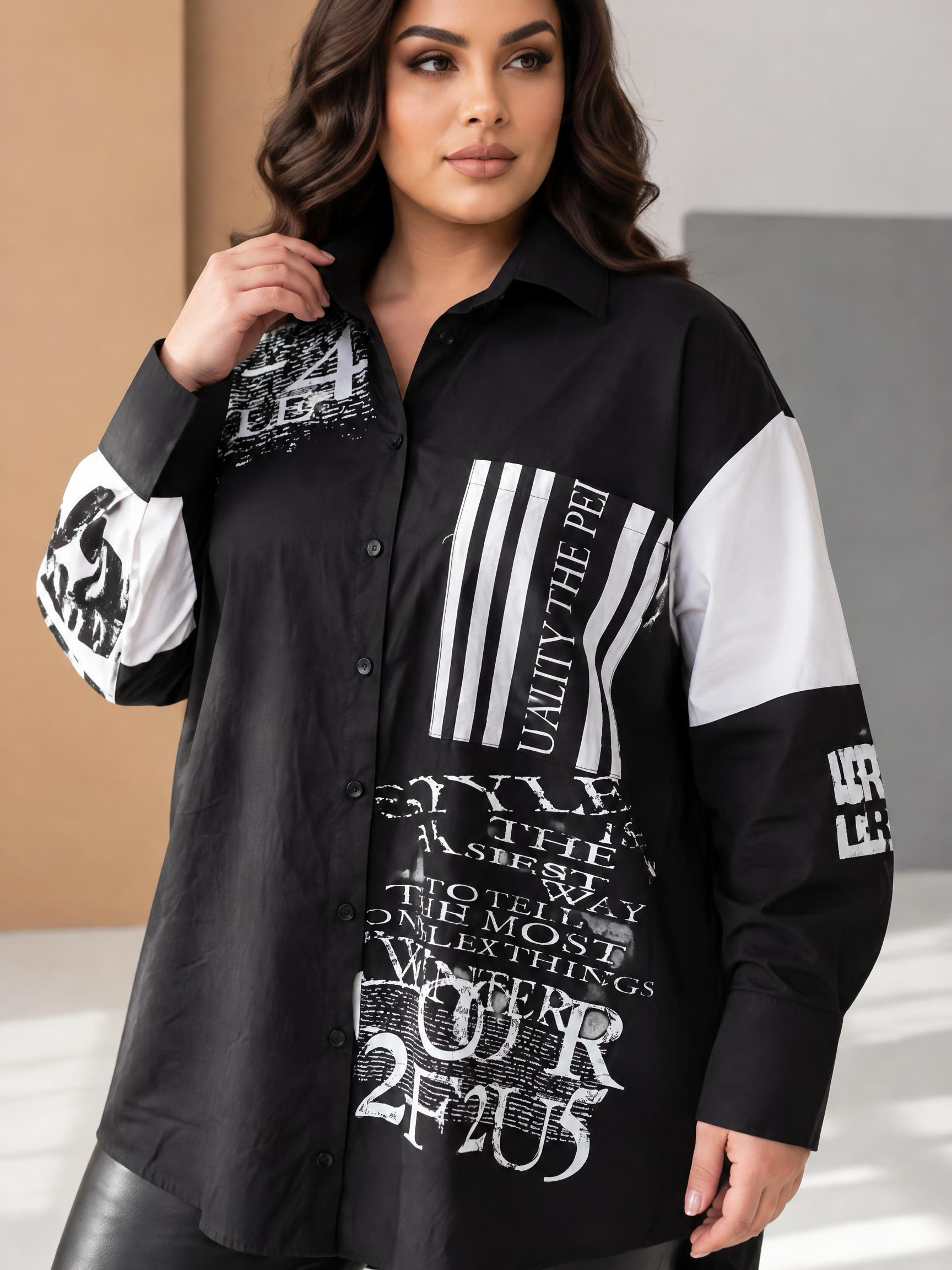 Cămașă de designer cu croială lejeră pentru mărimi mari