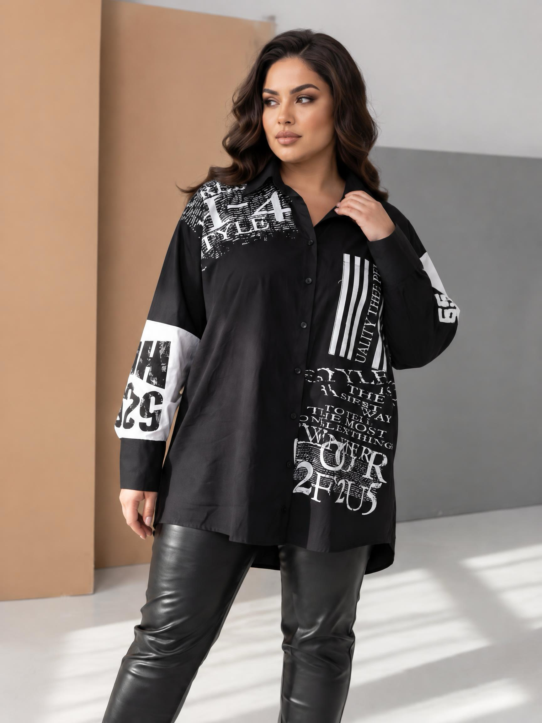 Cămașă de designer cu croială lejeră pentru mărimi mari