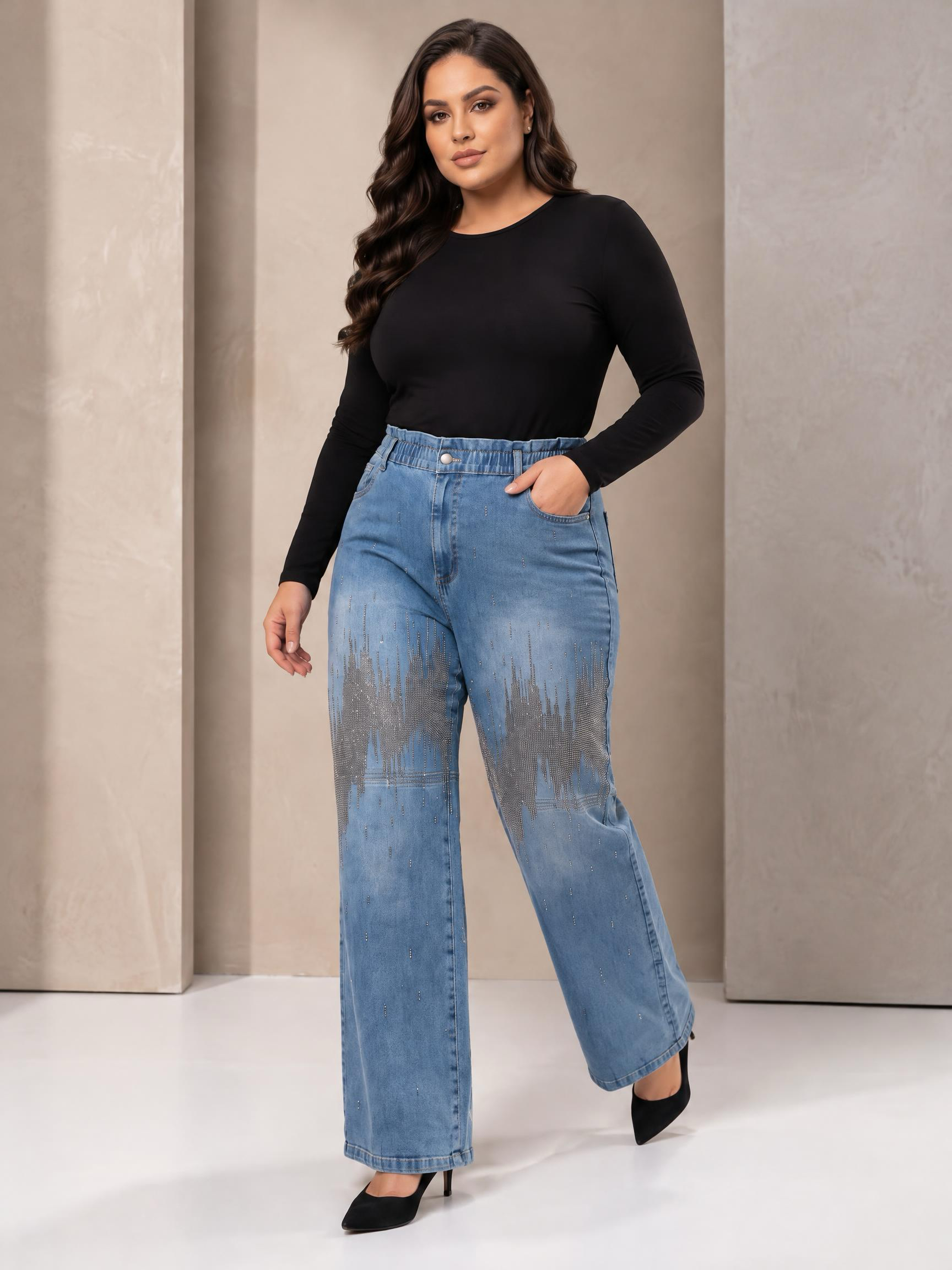 Blugi maxi de tip boutique cu croială largă din material elastic