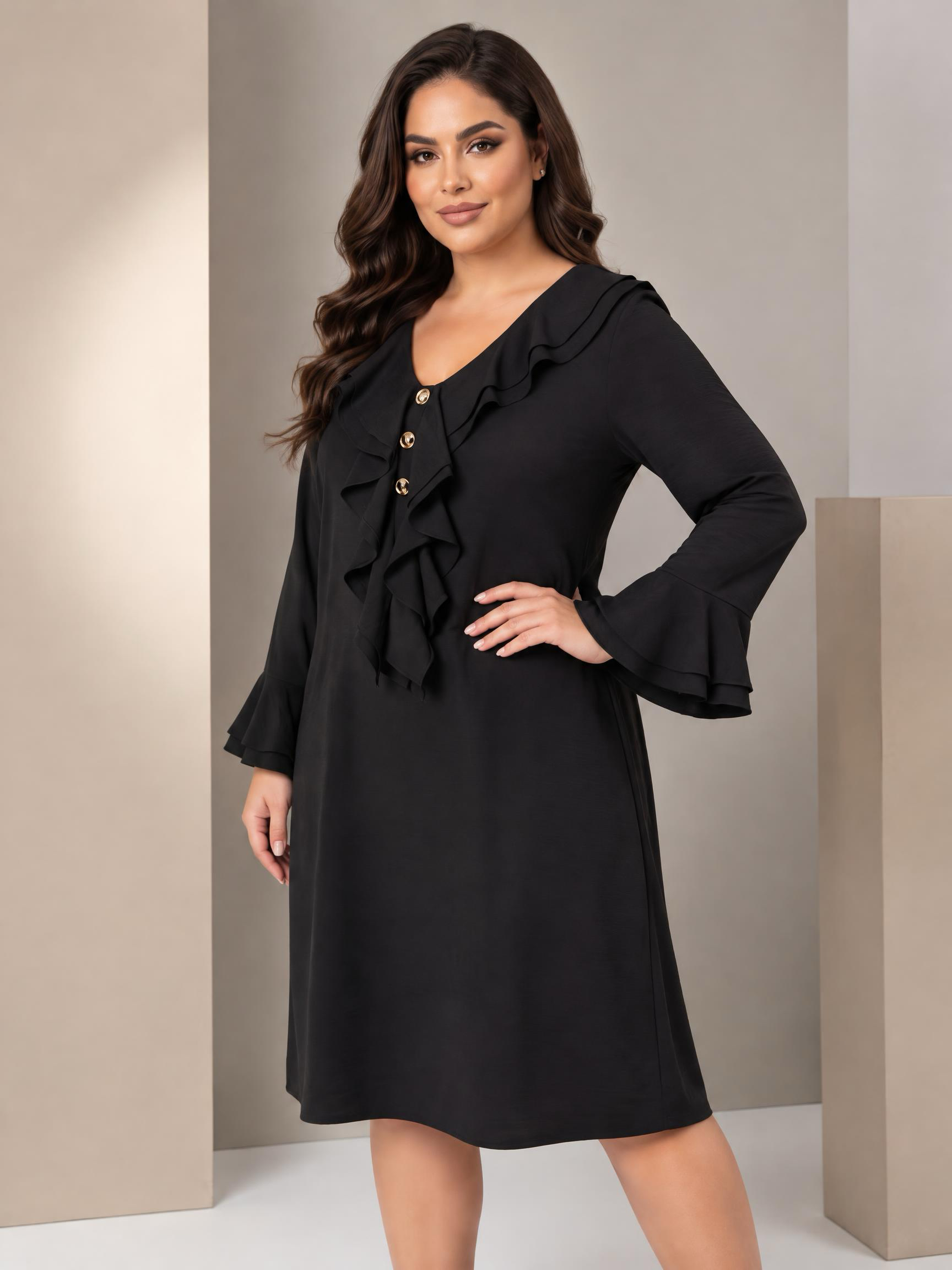 Rochie elegantă de ocazie cu volane frumoase model PLUS SIZE
