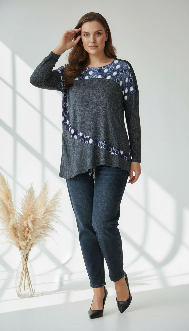 Tunică culoare indigo cu accent buline