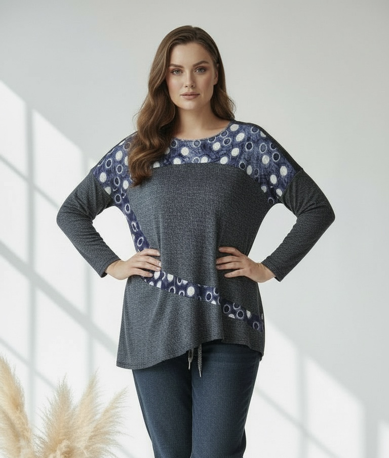 Tunică culoare indigo cu accent buline