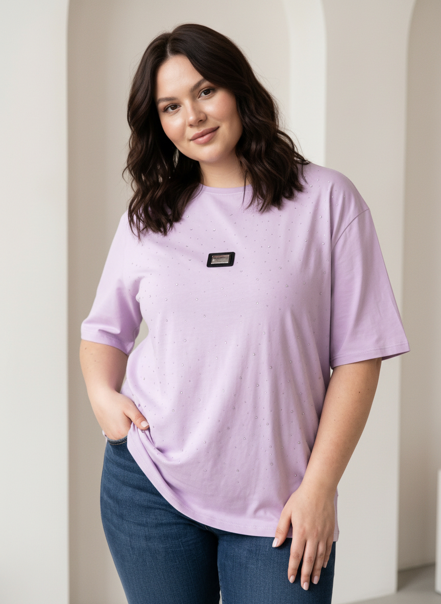 Tricou fashion mov pal cu aplicații din pietricele