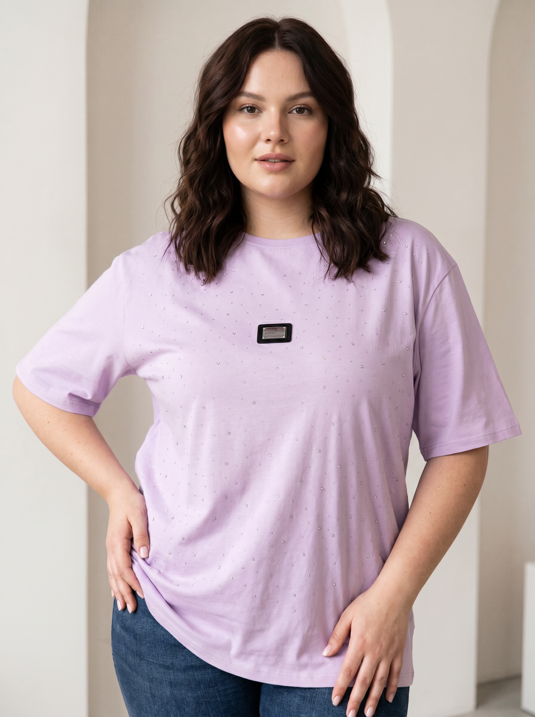 Tricou fashion mov pal cu aplicații din pietricele