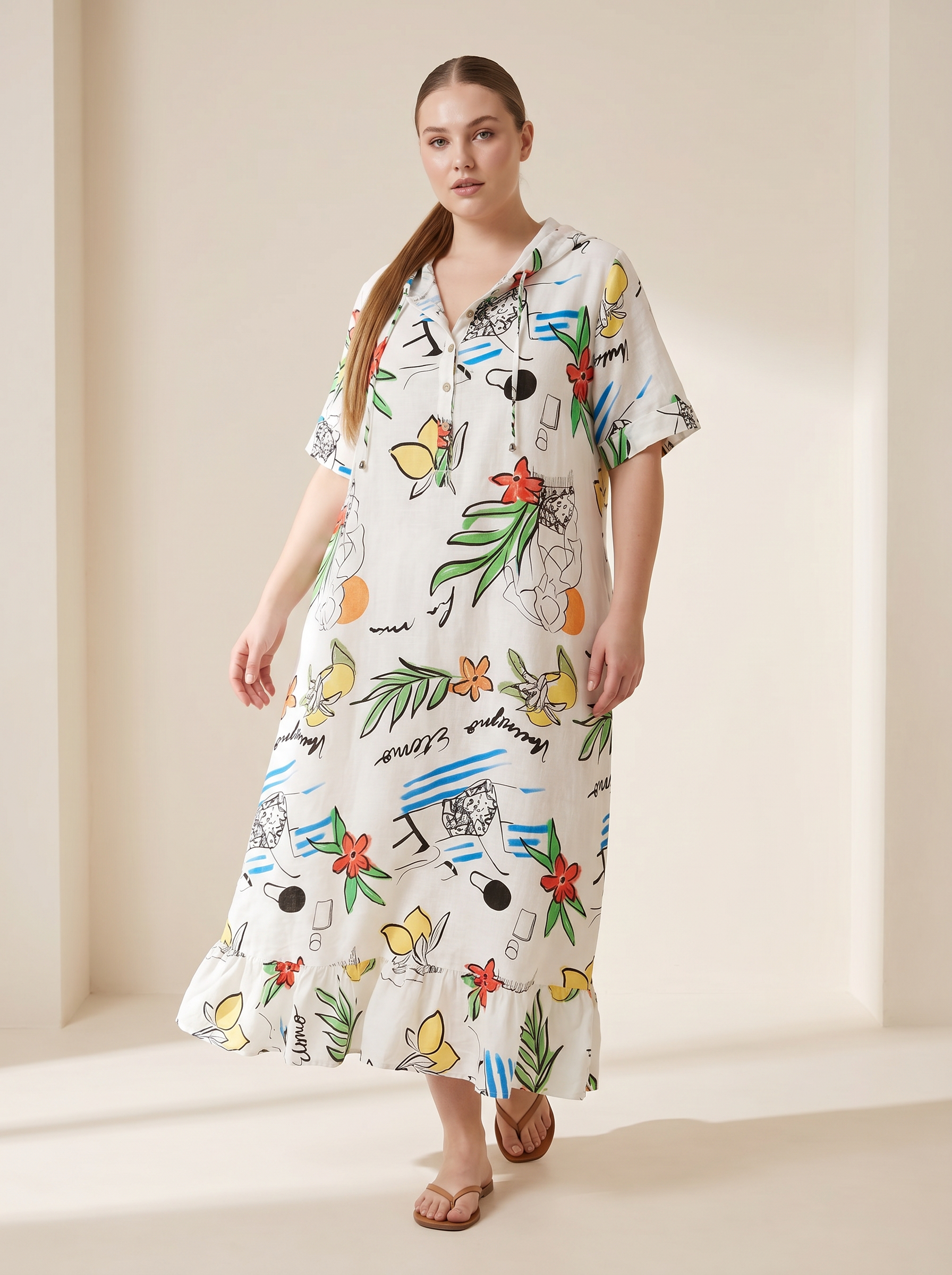 Rochie de vară lejeră cu buzunare și glugă