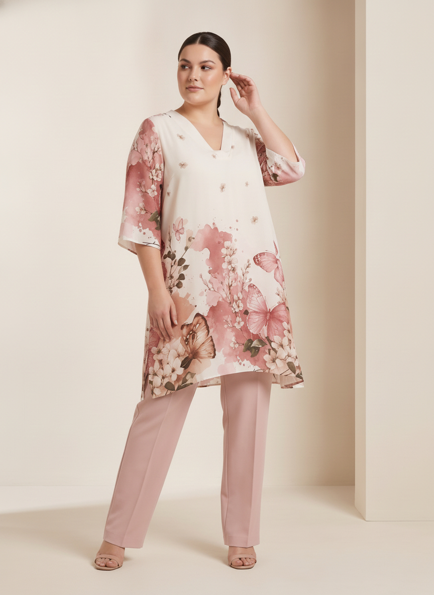 Tunică de vară din material vaporos cu împrimeu floral