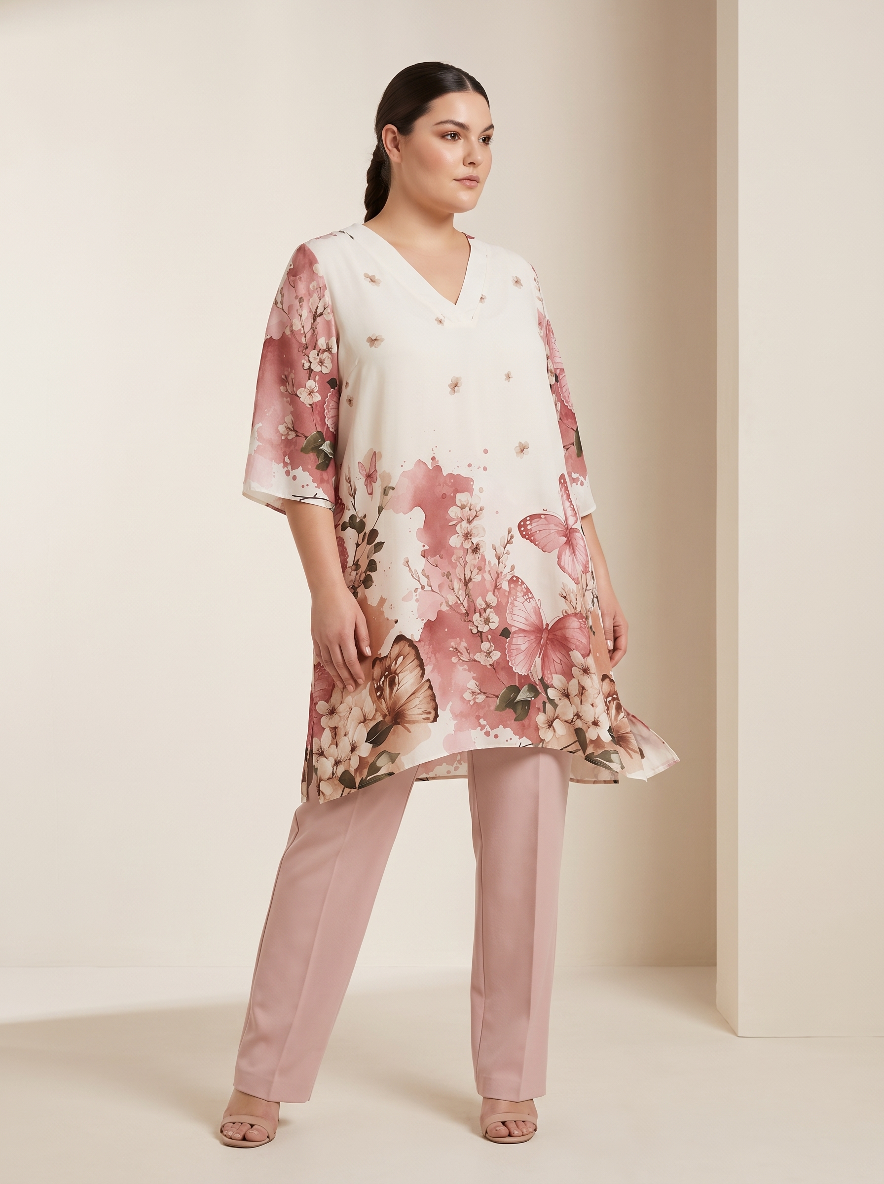 Tunică de vară din material vaporos cu împrimeu floral