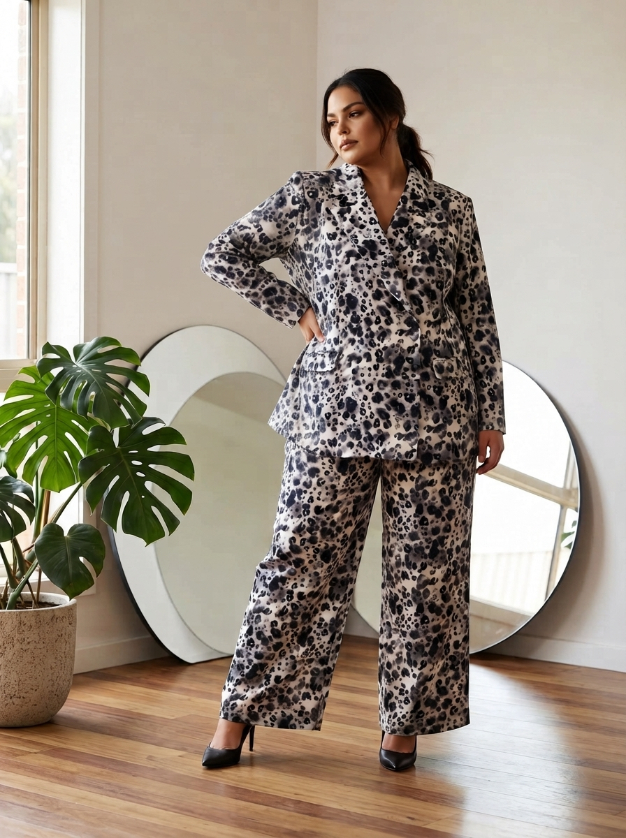 Costum de damă cu împrimeu leopard sacou și pantaloni
