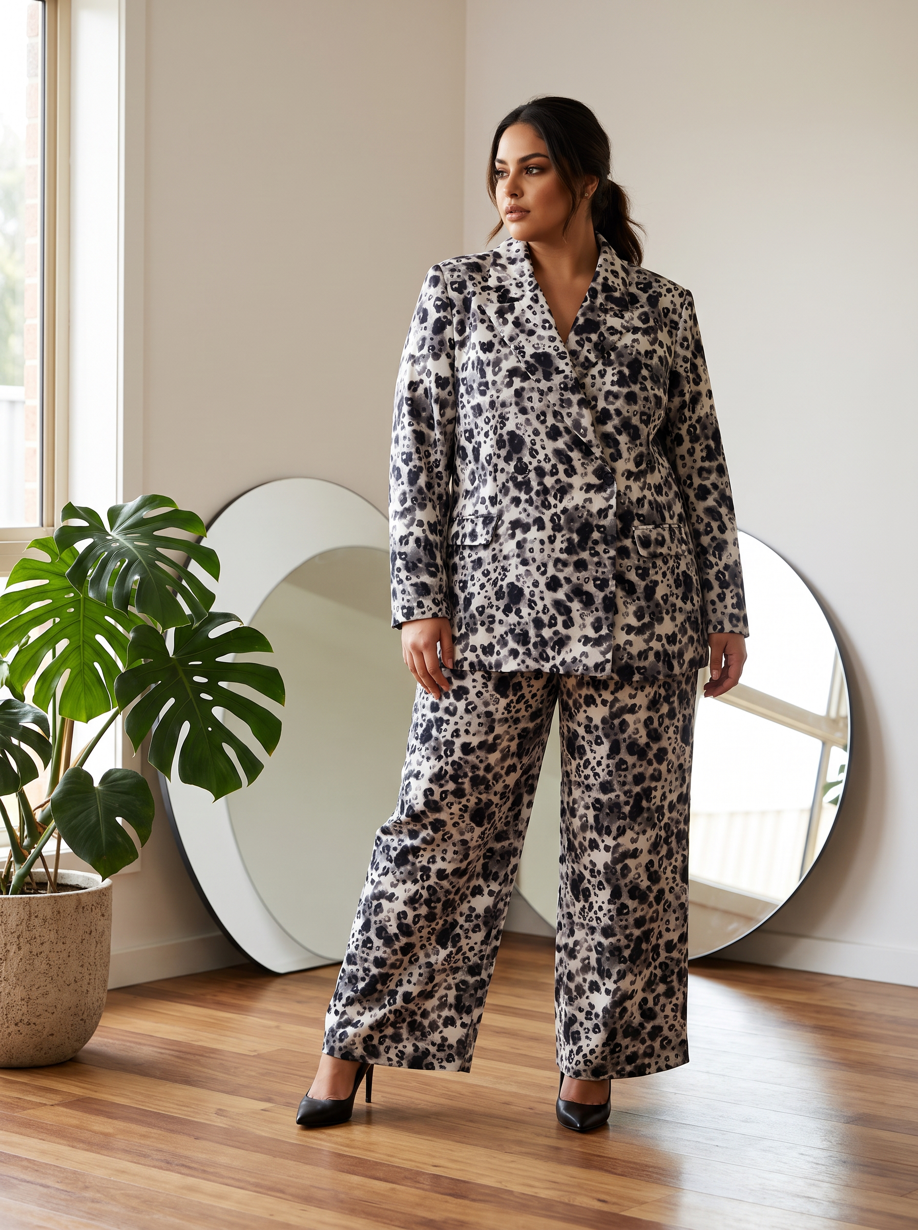 Costum de damă cu împrimeu leopard sacou și pantaloni
