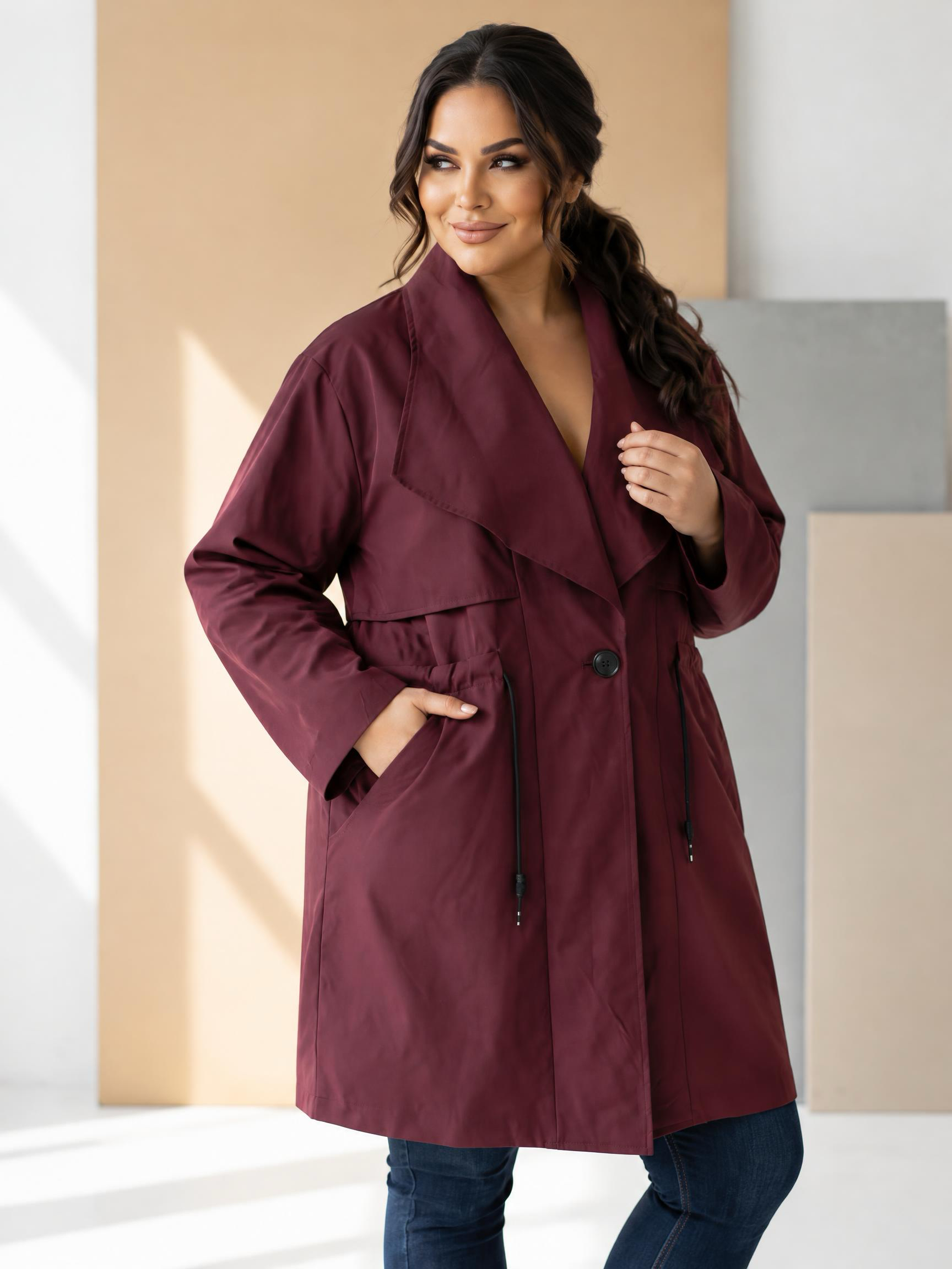 Parka elegantă bordo de toamnă cu căptușeală