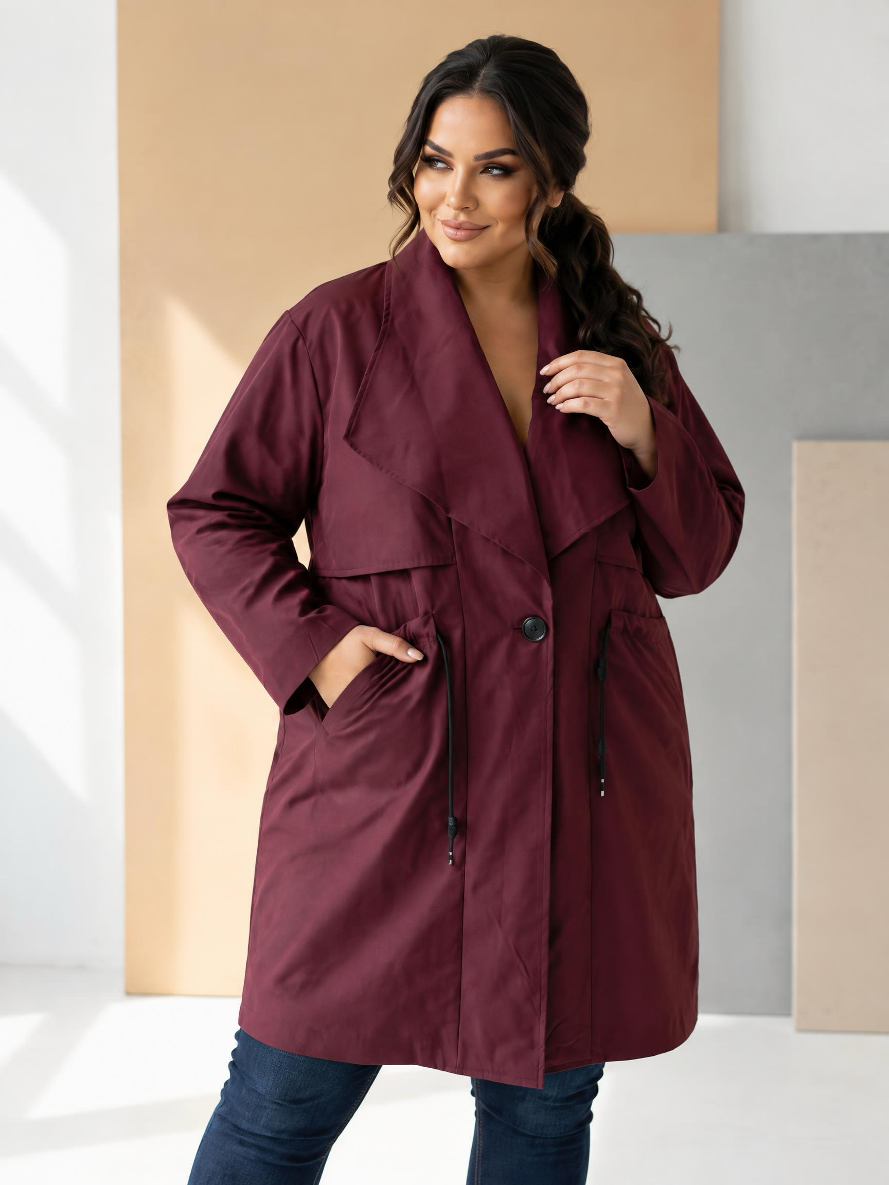 Parka elegantă bordo de toamnă cu căptușeală