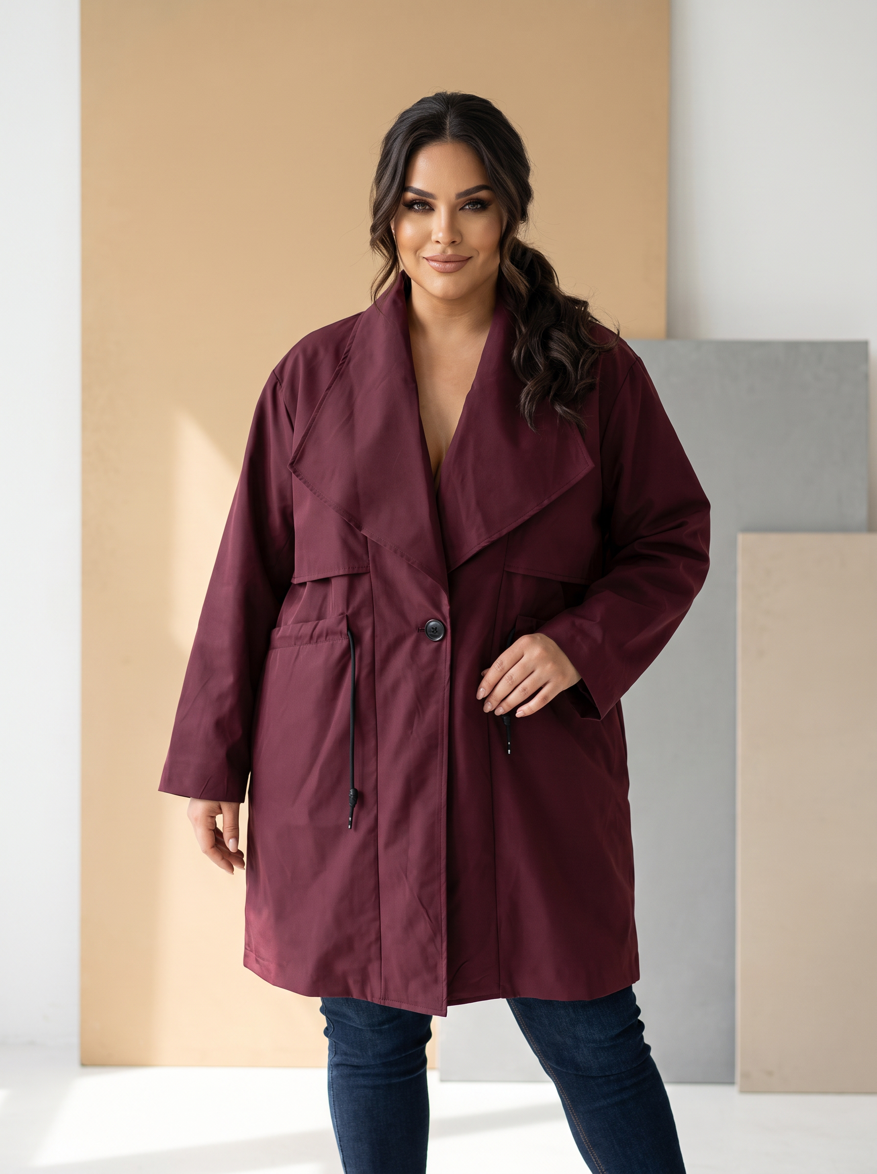 Parka elegantă bordo de toamnă cu căptușeală