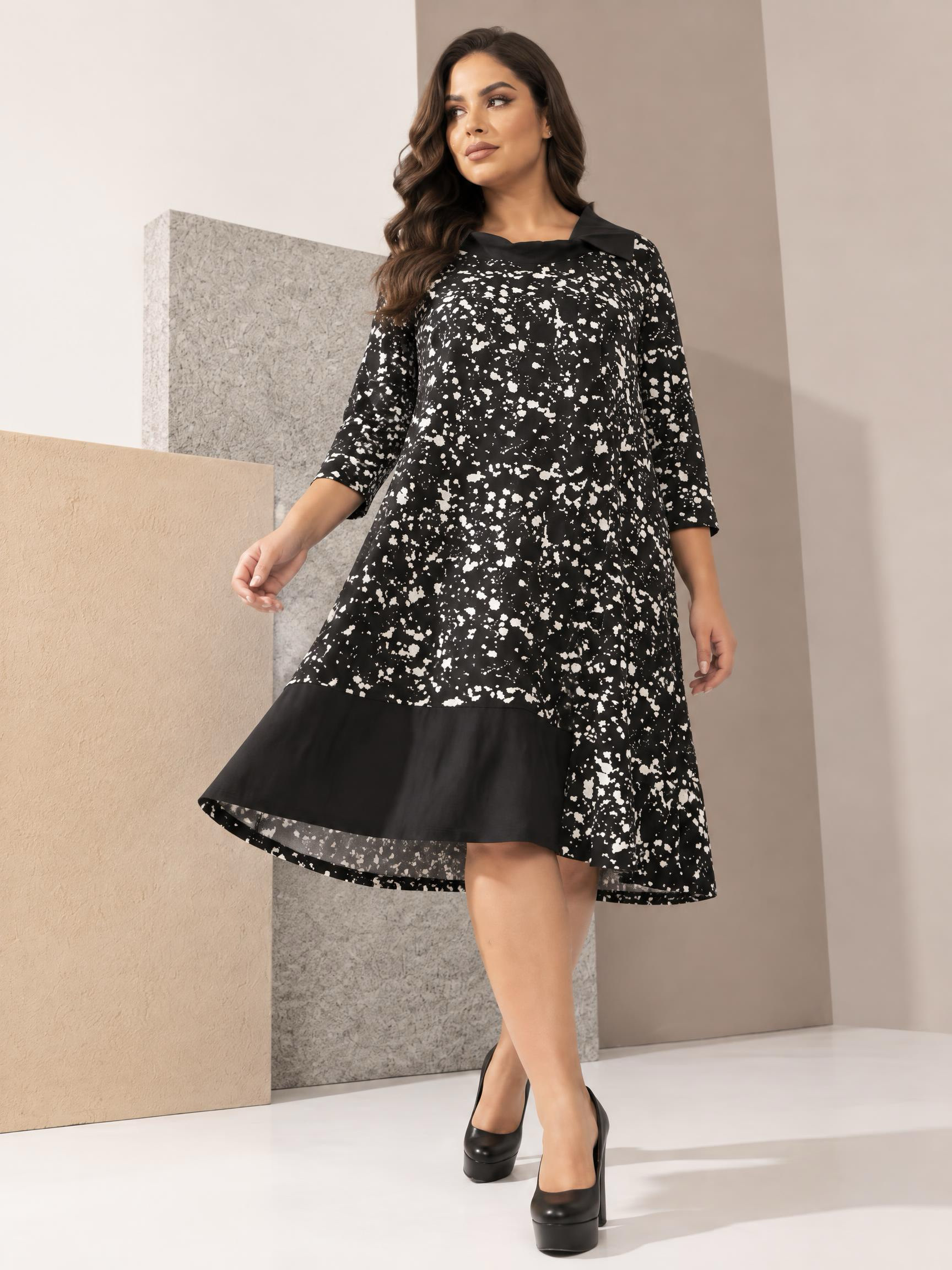 Rochie de efect combinație clasică de culori cu guler polo