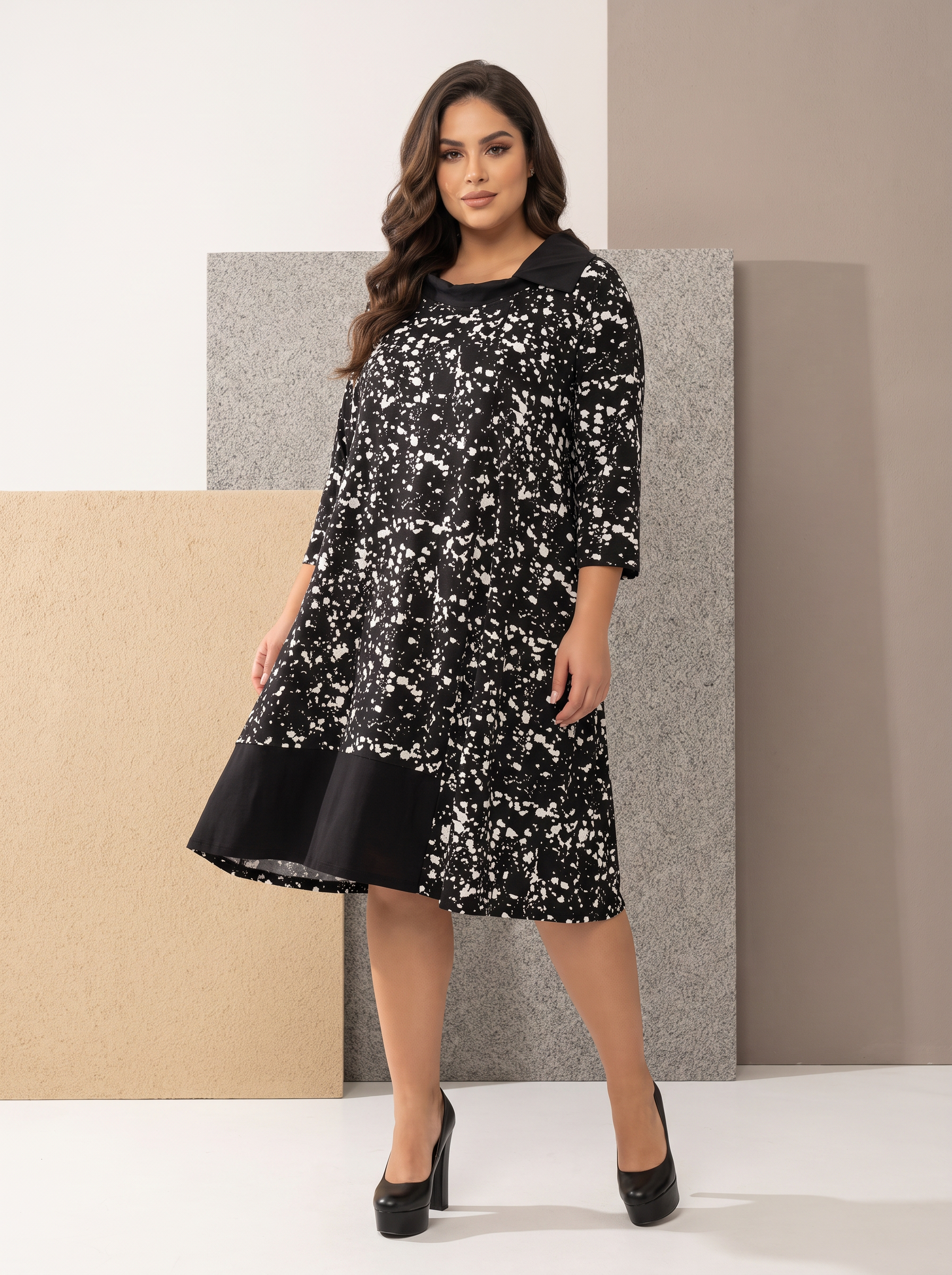 Rochie de efect combinație clasică de culori cu guler polo